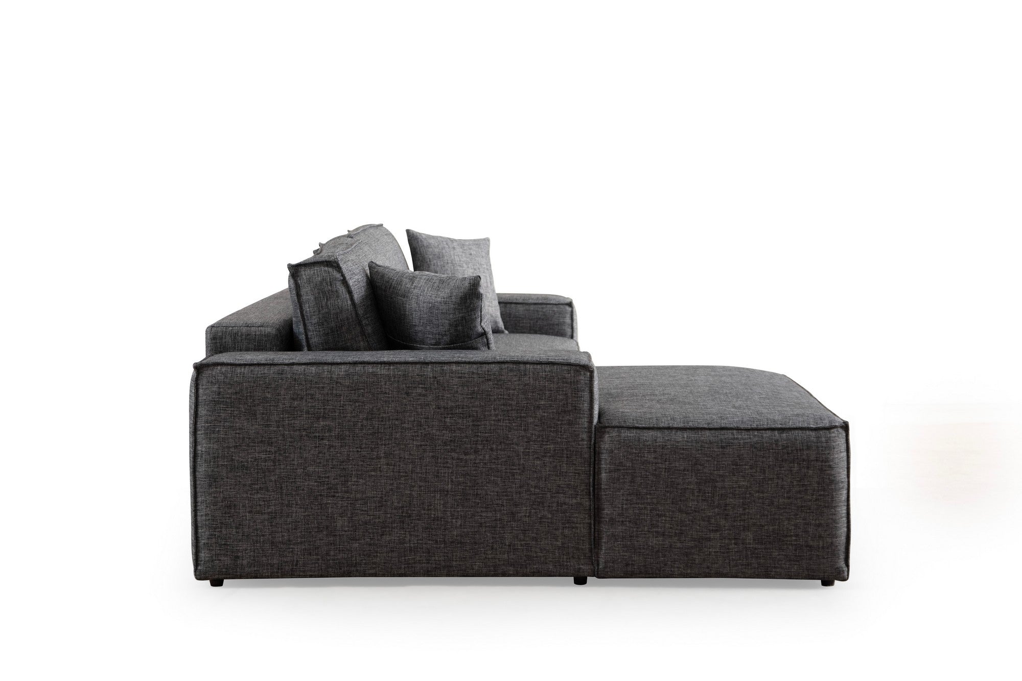 Sofá-cama de canto elegante, cinza escuro, 260 cm | Estrutura em madeira de faia e aglomerado, 100% poliéster | Mecanismo deslizante, espuma confortável, perfeito para espaços modernos