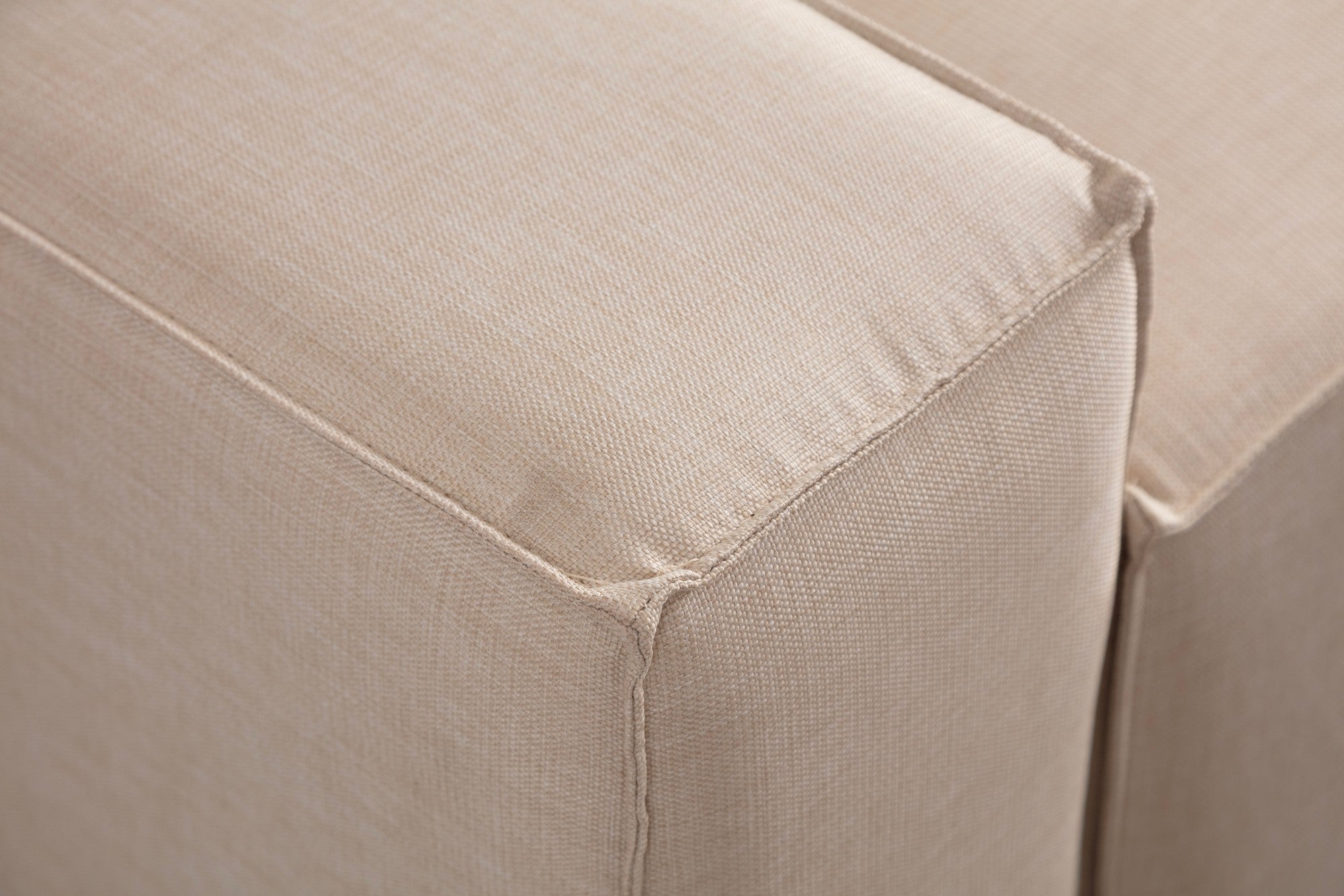 Sofá-cama de canto elegante em cru, estrutura de madeira de faia e aglomerado, 260 cm | 100% poliéster, mecanismo deslizante, espuma macia | Perfeito para espaços de convivência modernos