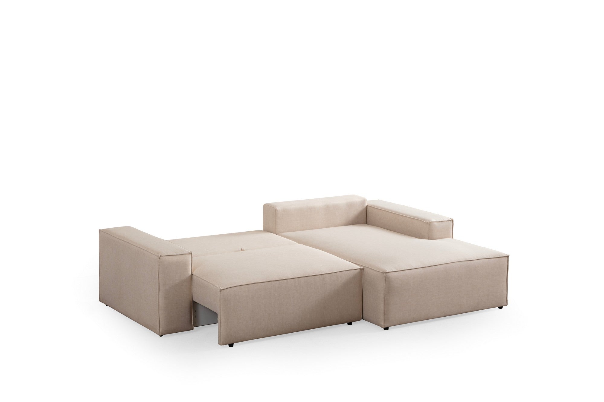 Sofá-cama de canto elegante em cru, estrutura de madeira de faia e aglomerado, 260 cm | 100% poliéster, mecanismo deslizante, espuma macia | Perfeito para espaços de convivência modernos