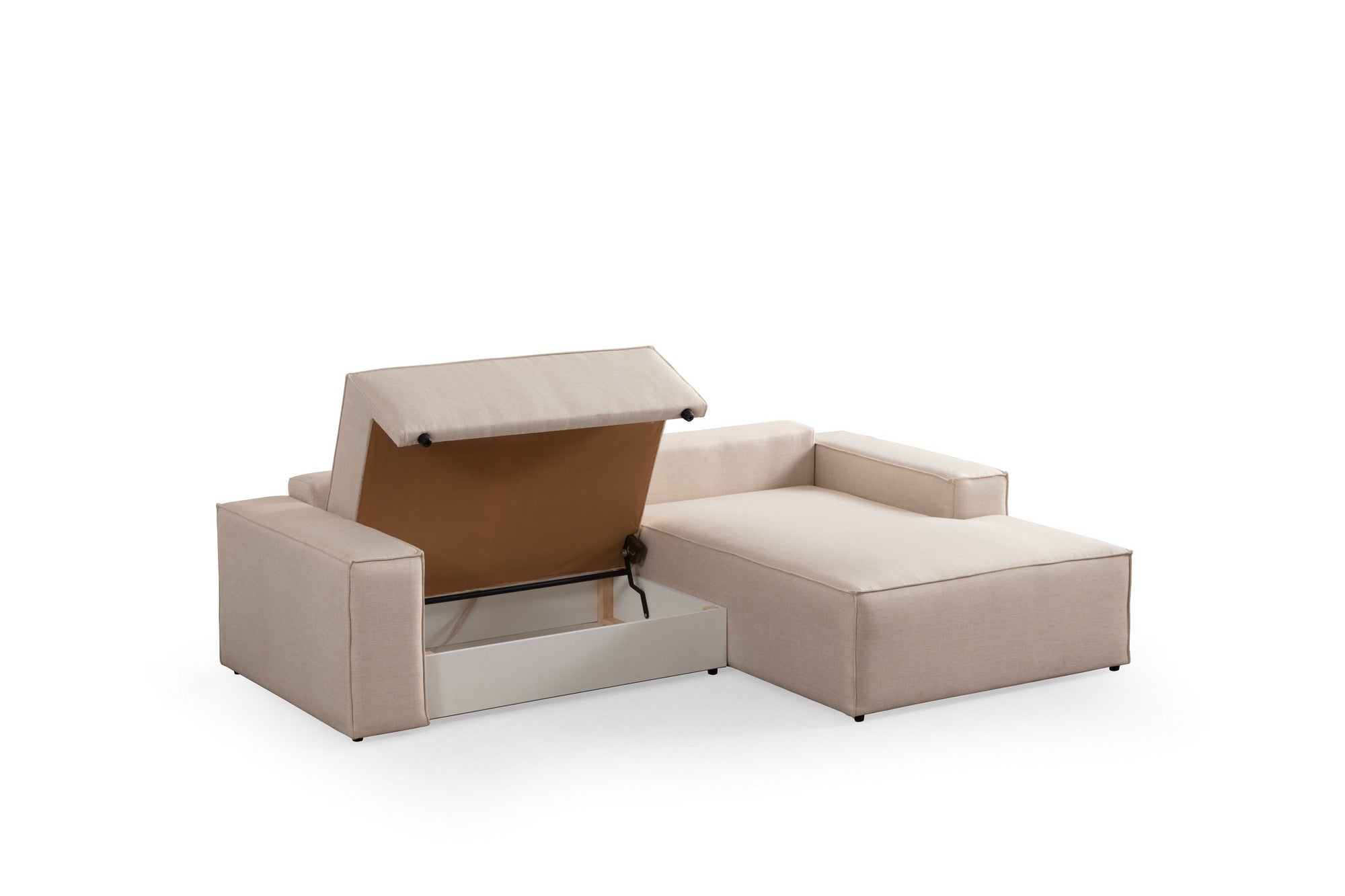 Sofá-cama de canto elegante em cru, estrutura de madeira de faia e aglomerado, 260 cm | 100% poliéster, mecanismo deslizante, espuma macia | Perfeito para espaços de convivência modernos