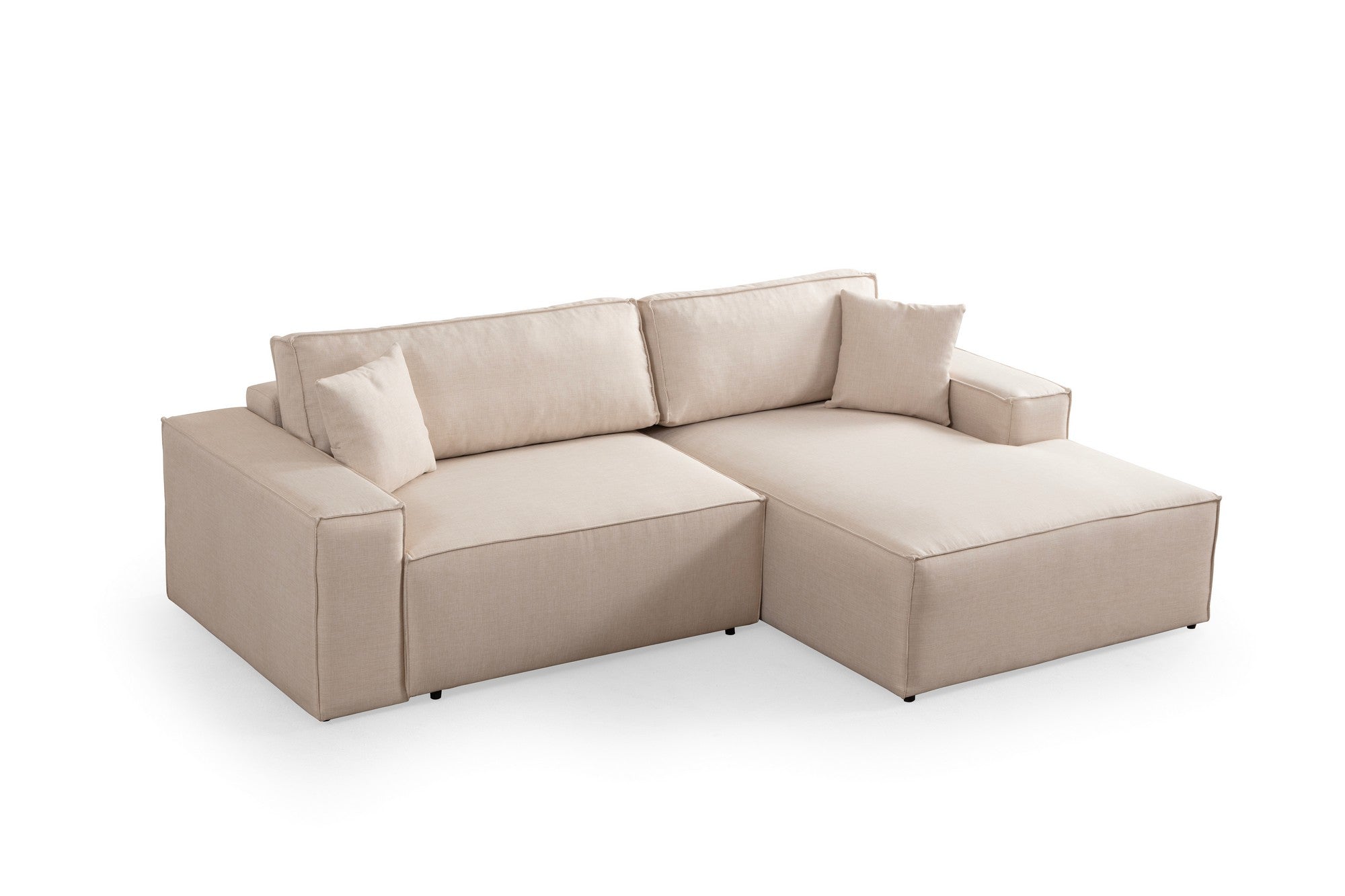 Sofá-cama de canto elegante em cru, estrutura de madeira de faia e aglomerado, 260 cm | 100% poliéster, mecanismo deslizante, espuma macia | Perfeito para espaços de convivência modernos