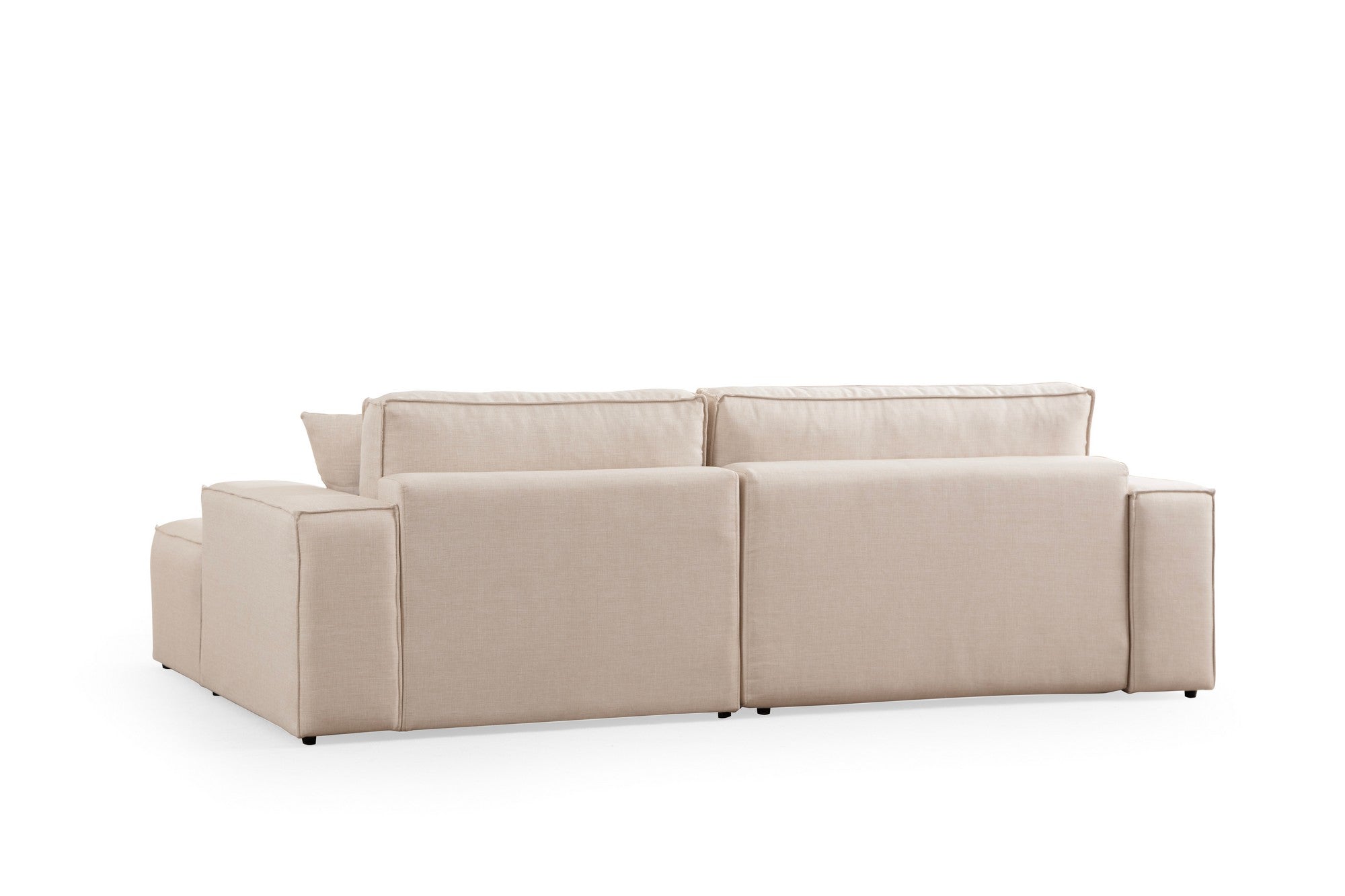 Sofá-cama de canto elegante em cru, estrutura de madeira de faia e aglomerado, 260 cm | 100% poliéster, mecanismo deslizante, espuma macia | Perfeito para espaços de convivência modernos