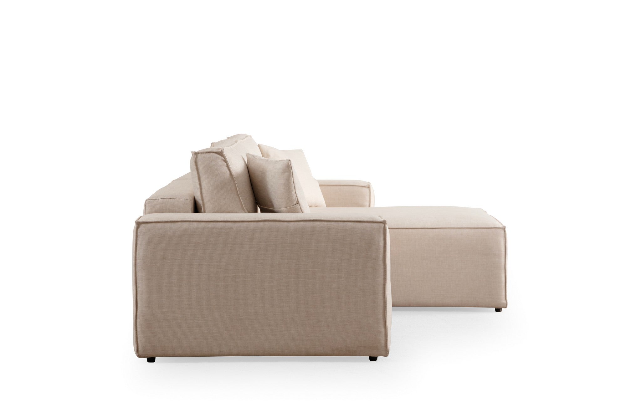 Sofá-cama de canto elegante em cru, estrutura de madeira de faia e aglomerado, 260 cm | 100% poliéster, mecanismo deslizante, espuma macia | Perfeito para espaços de convivência modernos