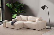 Sofá-cama de canto elegante, cru, 260 cm | Estrutura em madeira de faia e aglomerado, 100% poliéster | Mecanismo deslizante, espuma macia, perfeito para espaços modernos