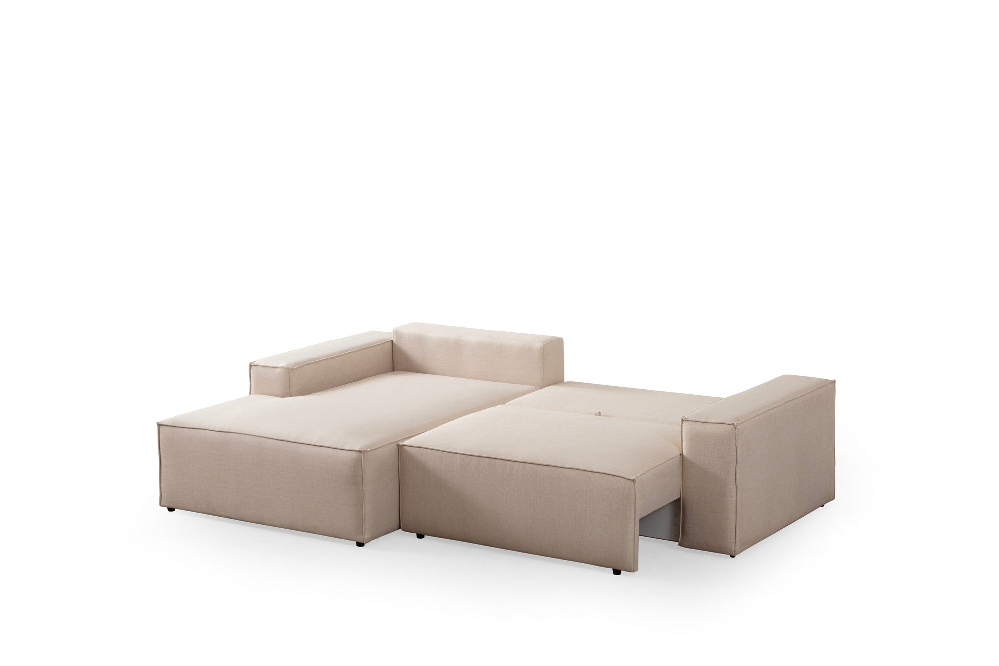 Sofá-cama de canto elegante, cru, 260 cm | Estrutura em madeira de faia e aglomerado, 100% poliéster | Mecanismo deslizante, espuma macia, perfeito para espaços modernos