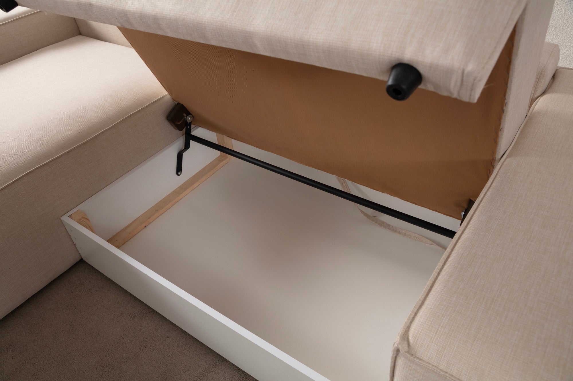 Sofá-cama de canto elegante, cru, 260 cm | Estrutura em madeira de faia e aglomerado, 100% poliéster | Mecanismo deslizante, espuma macia, perfeito para espaços modernos