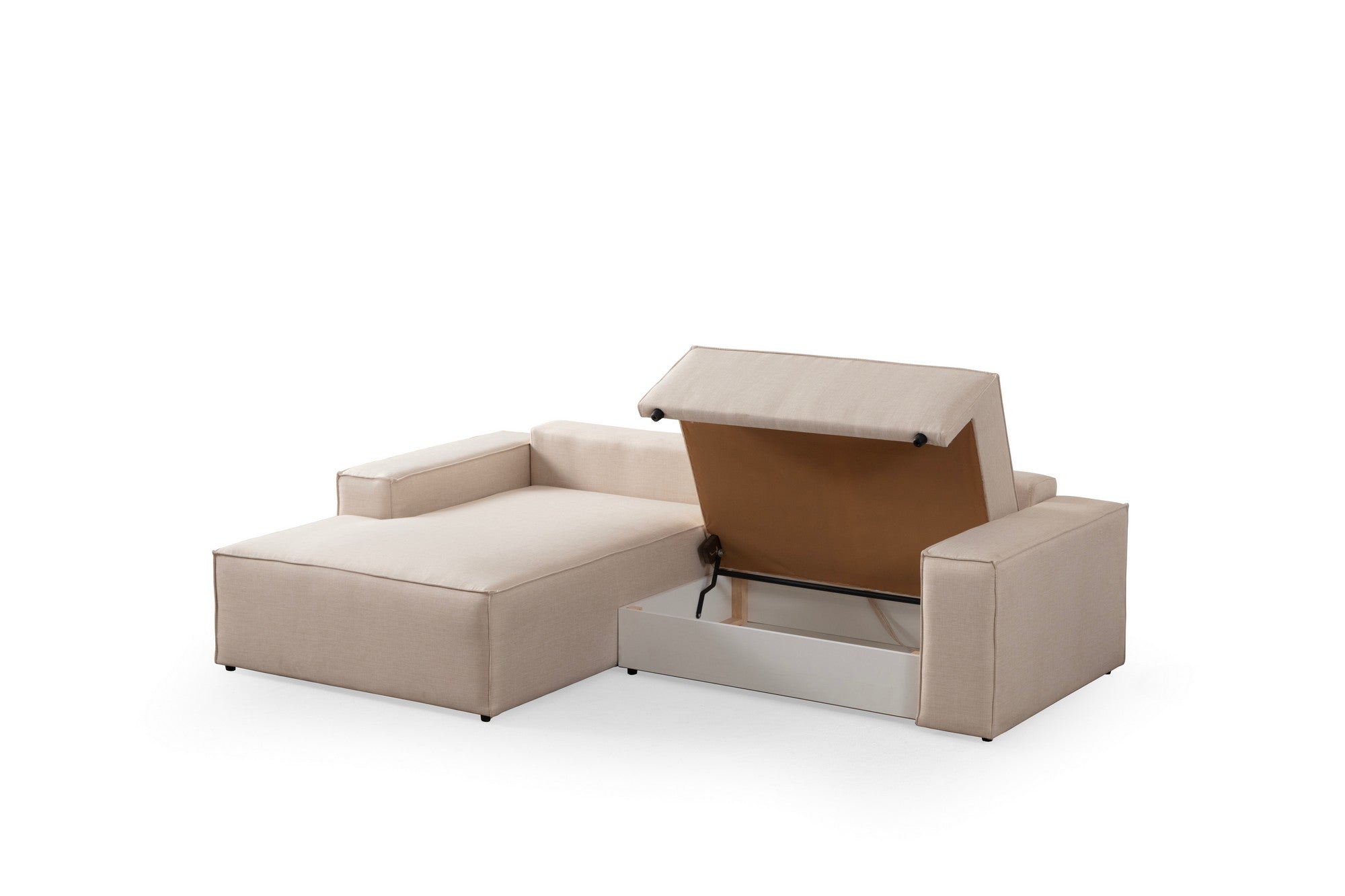 Sofá-cama de canto elegante, cru, 260 cm | Estrutura em madeira de faia e aglomerado, 100% poliéster | Mecanismo deslizante, espuma macia, perfeito para espaços modernos