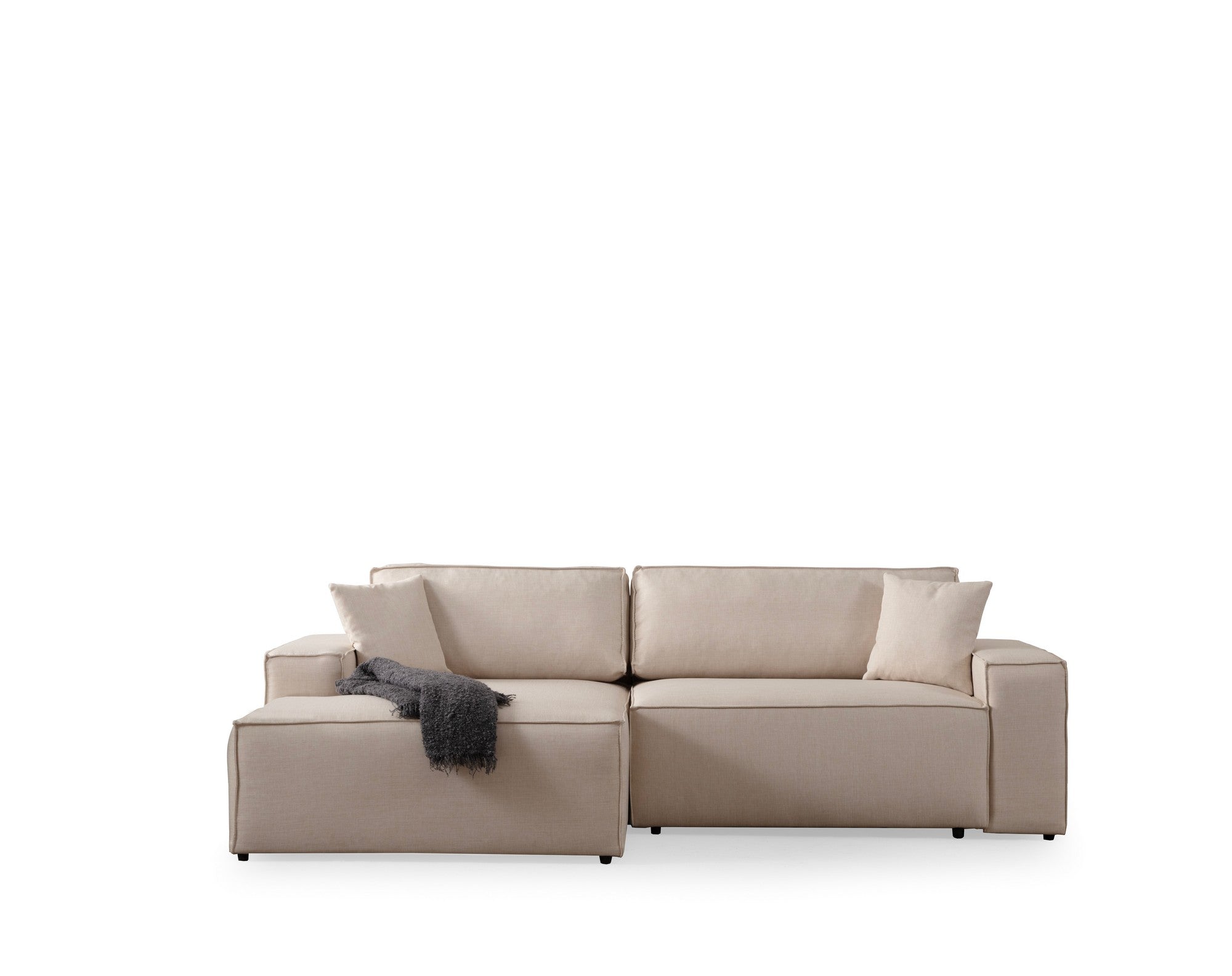 Sofá-cama de canto elegante, cru, 260 cm | Estrutura em madeira de faia e aglomerado, 100% poliéster | Mecanismo deslizante, espuma macia, perfeito para espaços modernos