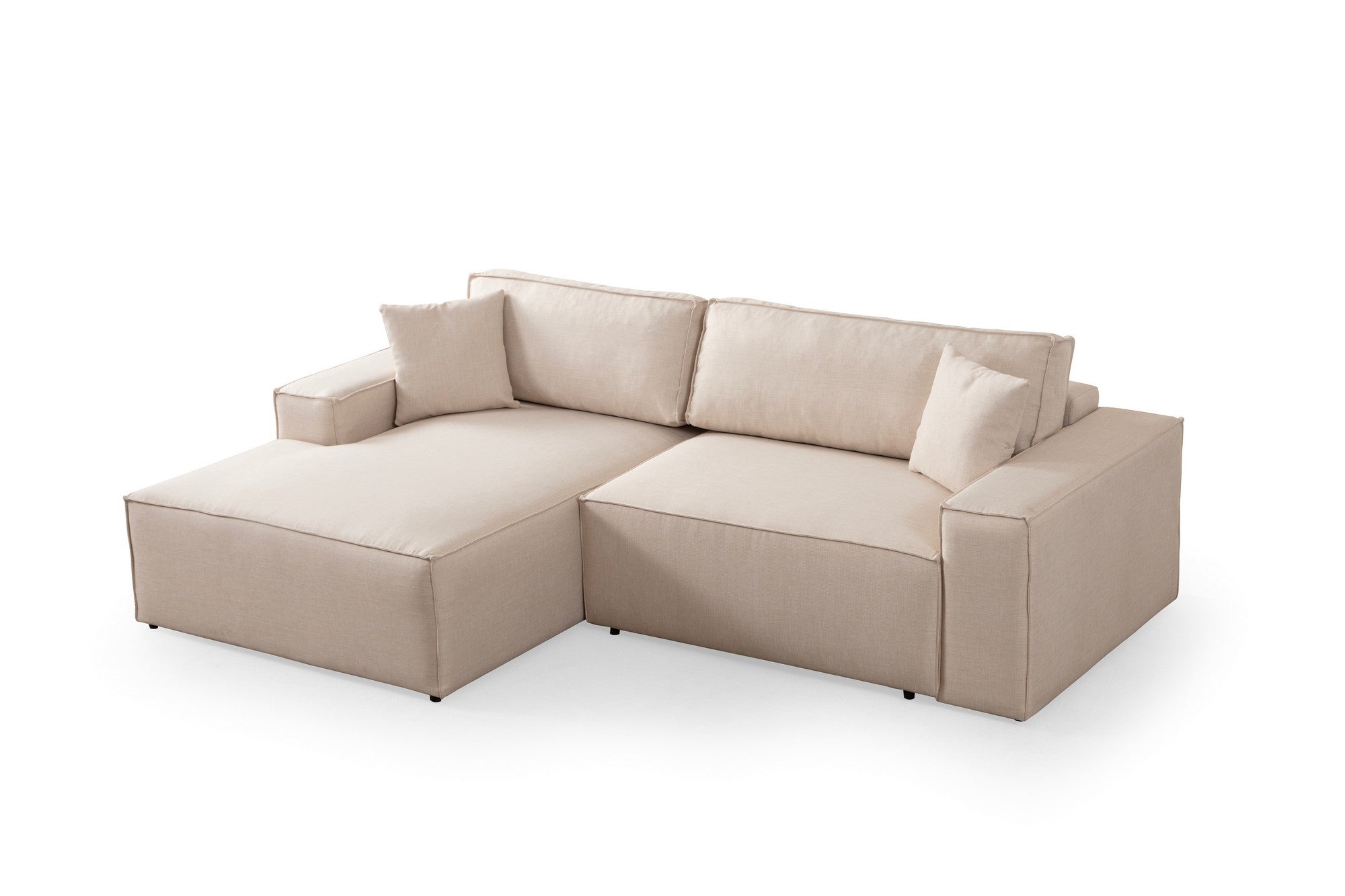 Sofá-cama de canto elegante, cru, 260 cm | Estrutura em madeira de faia e aglomerado, 100% poliéster | Mecanismo deslizante, espuma macia, perfeito para espaços modernos