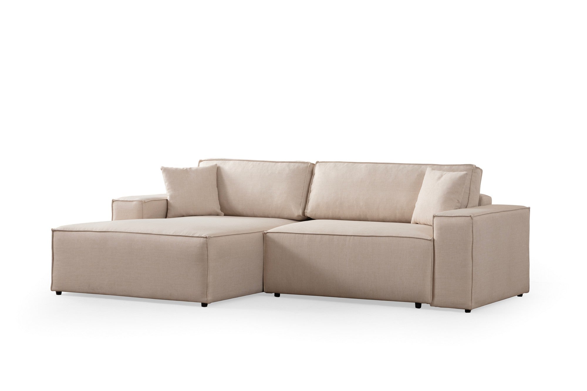 Sofá-cama de canto elegante, cru, 260 cm | Estrutura em madeira de faia e aglomerado, 100% poliéster | Mecanismo deslizante, espuma macia, perfeito para espaços modernos