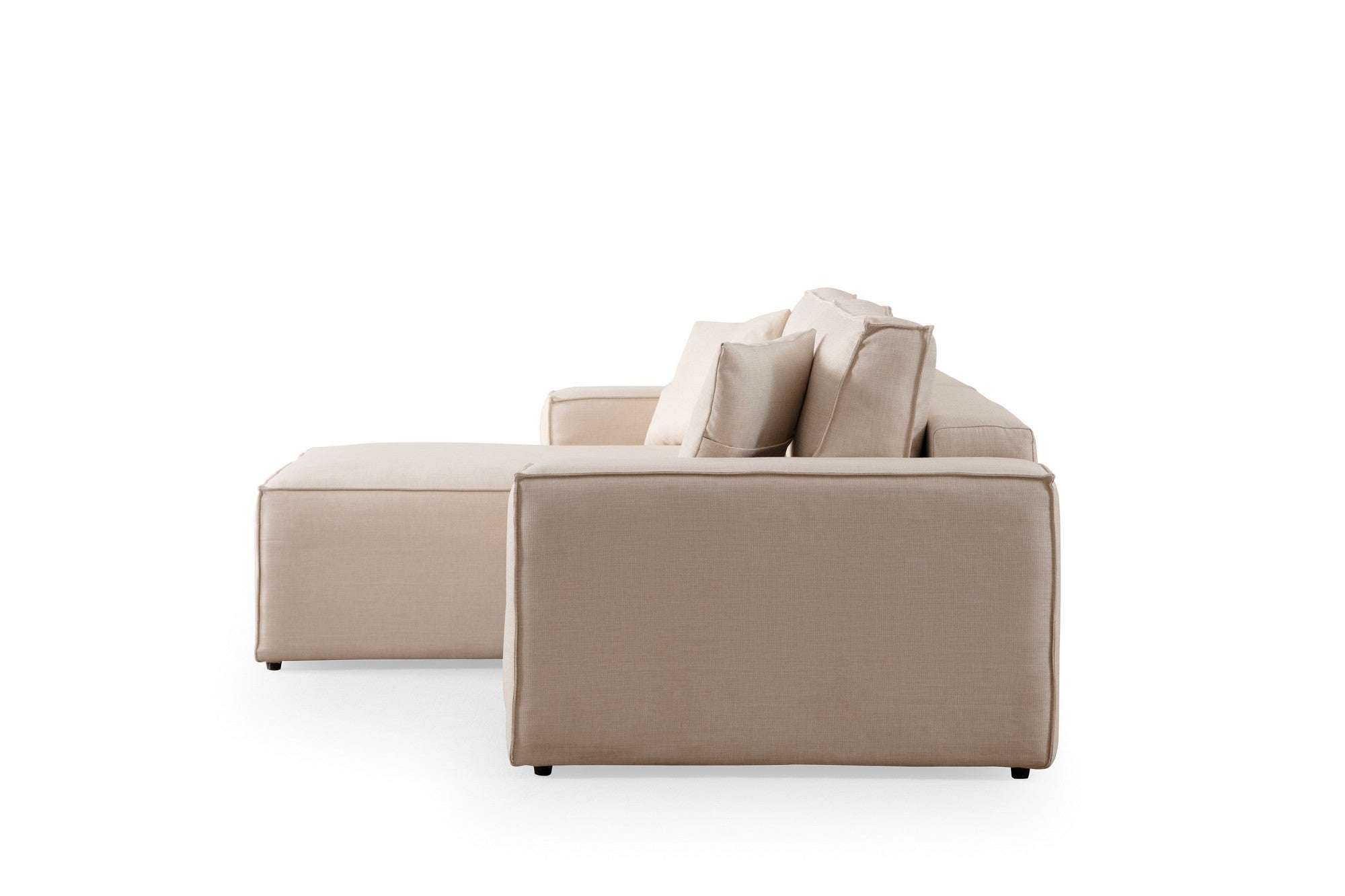 Sofá-cama de canto elegante, cru, 260 cm | Estrutura em madeira de faia e aglomerado, 100% poliéster | Mecanismo deslizante, espuma macia, perfeito para espaços modernos