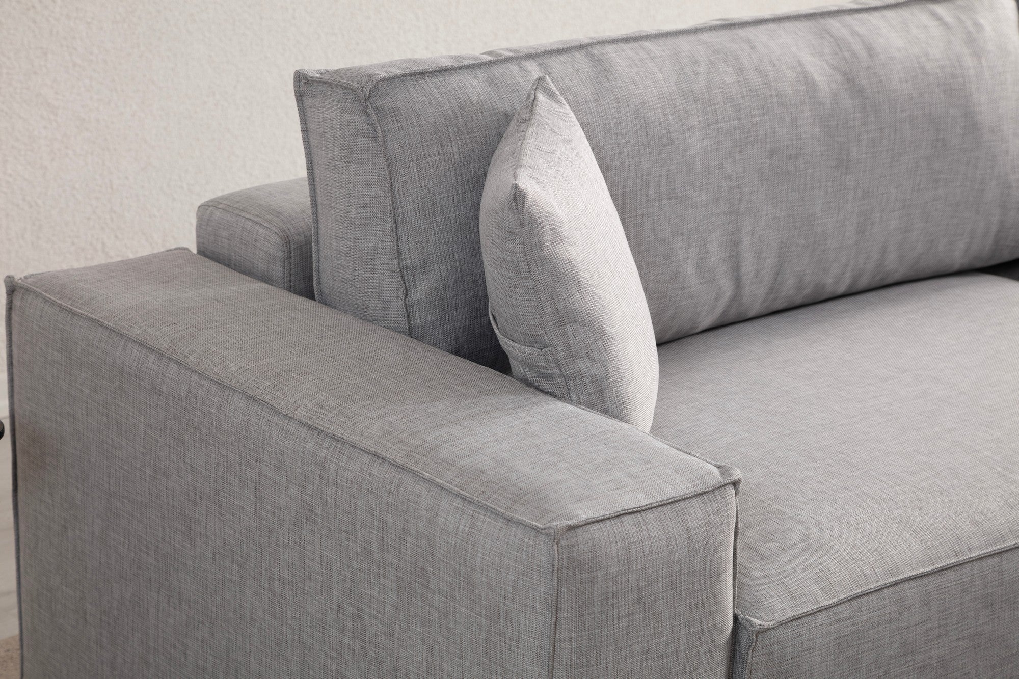 Sofá-cama de canto elegante, cinza claro, 260 cm | Estrutura em madeira de faia e aglomerado, 100% poliéster | Mecanismo deslizante, espuma macia, perfeito para espaços modernos