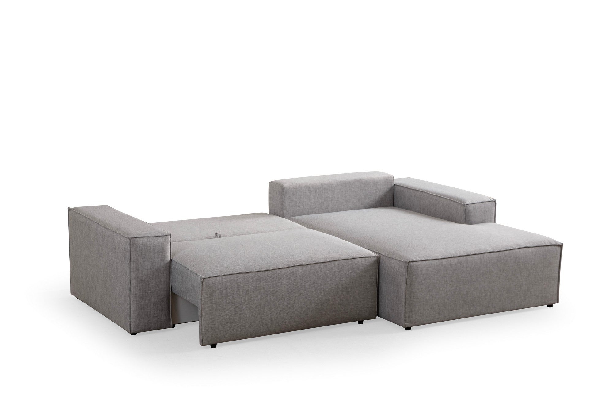 Sofá-cama de canto elegante, cinza claro, 260 cm | Estrutura em madeira de faia e aglomerado, 100% poliéster | Mecanismo deslizante, espuma macia, perfeito para espaços modernos