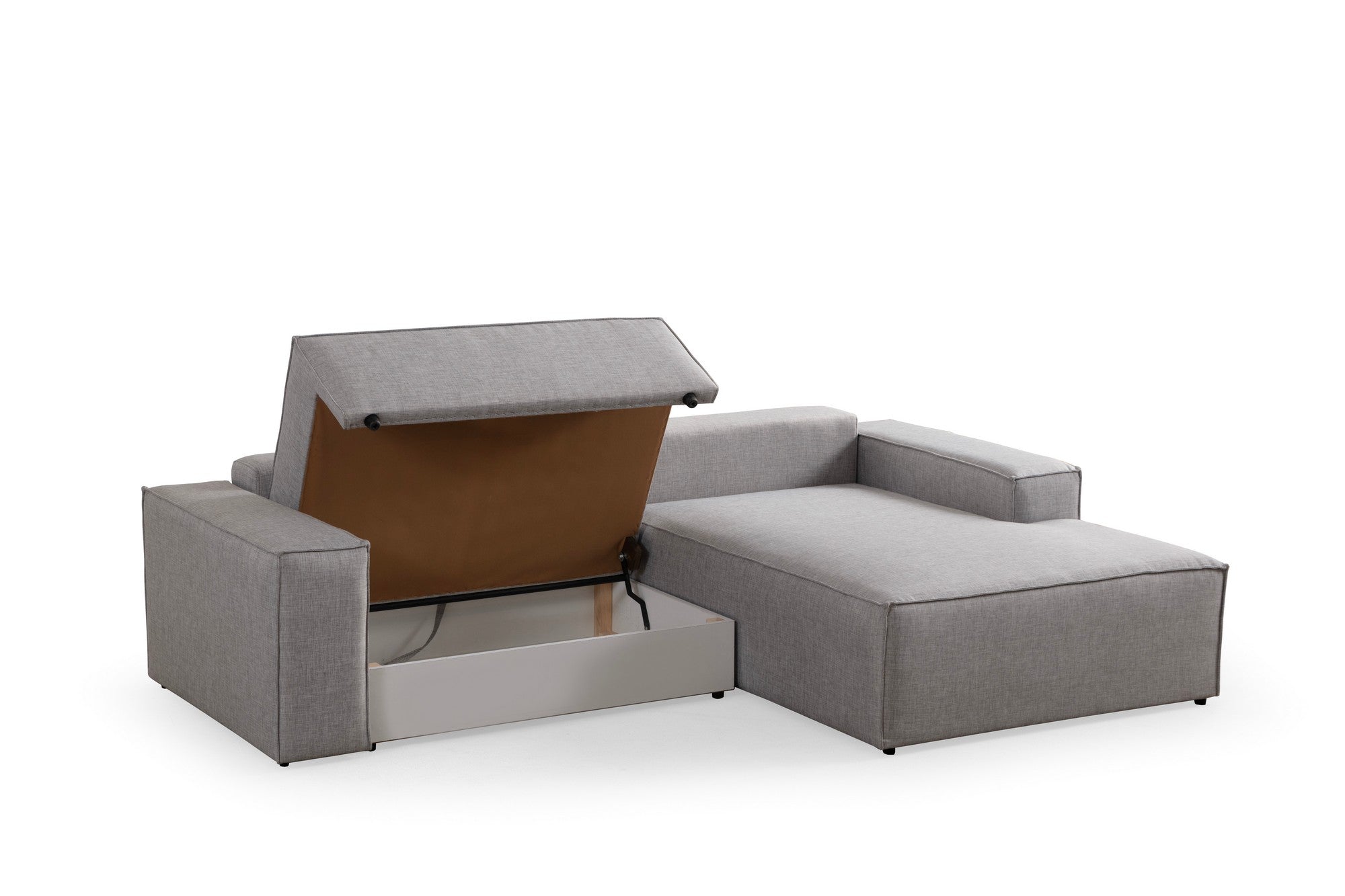 Sofá-cama de canto elegante, cinza claro, 260 cm | Estrutura em madeira de faia e aglomerado, 100% poliéster | Mecanismo deslizante, espuma macia, perfeito para espaços modernos