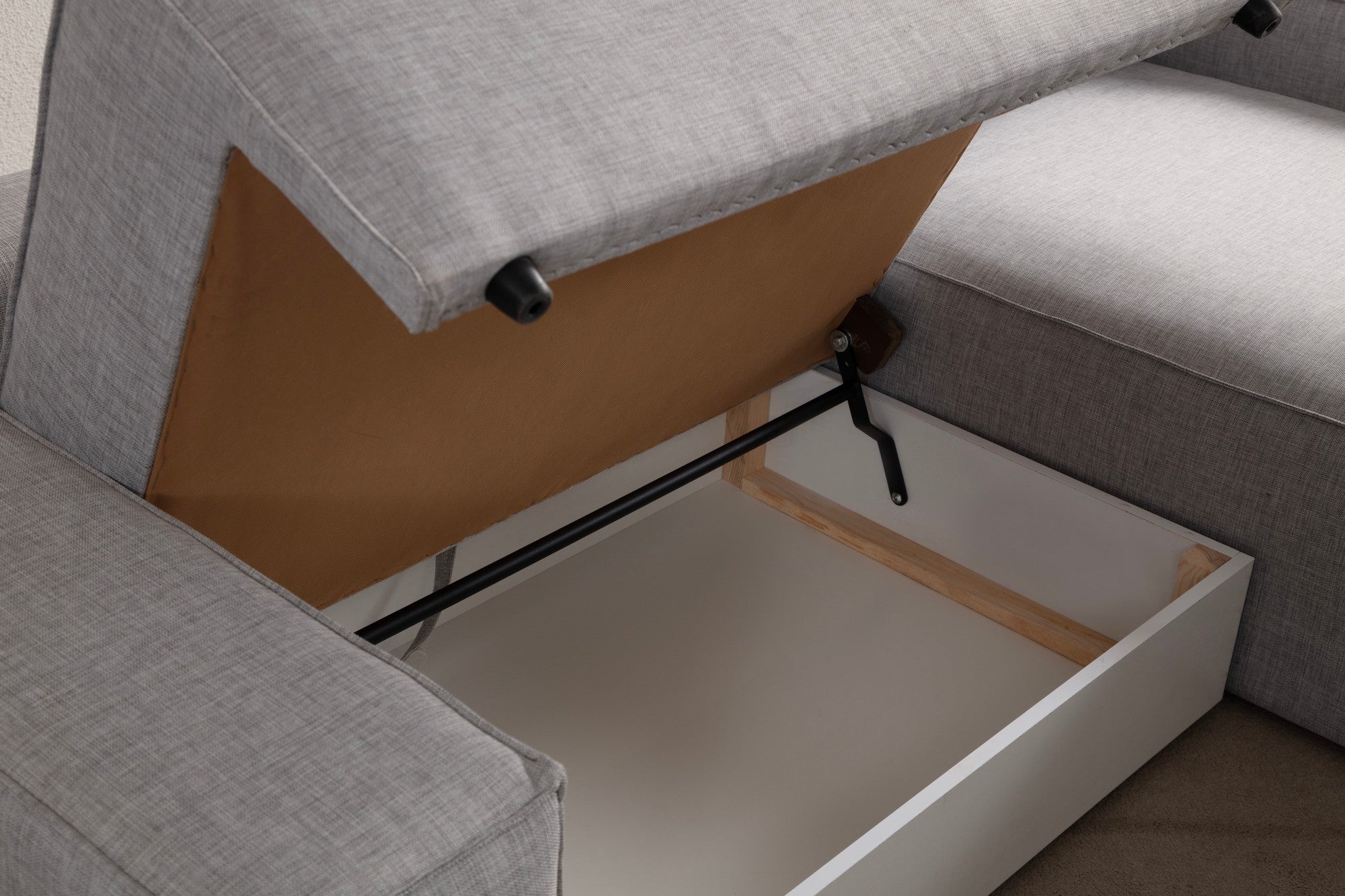 Sofá-cama de canto elegante, cinza claro, 260 cm | Estrutura em madeira de faia e aglomerado, 100% poliéster | Mecanismo deslizante, espuma macia, perfeito para espaços modernos