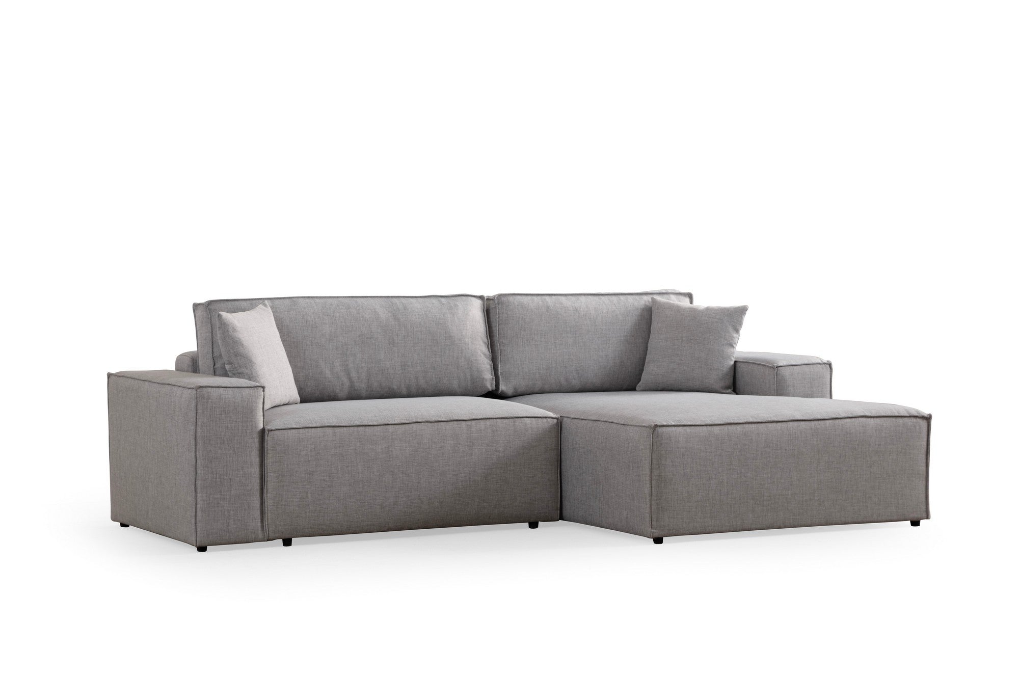Sofá-cama de canto elegante, cinza claro, 260 cm | Estrutura em madeira de faia e aglomerado, 100% poliéster | Mecanismo deslizante, espuma macia, perfeito para espaços modernos