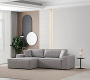 Sofá-cama de canto elegante, cinza claro, 260 cm | Estrutura em madeira de faia e aglomerado, 100% poliéster | Mecanismo deslizante, tecido lavável a seco, design moderno
