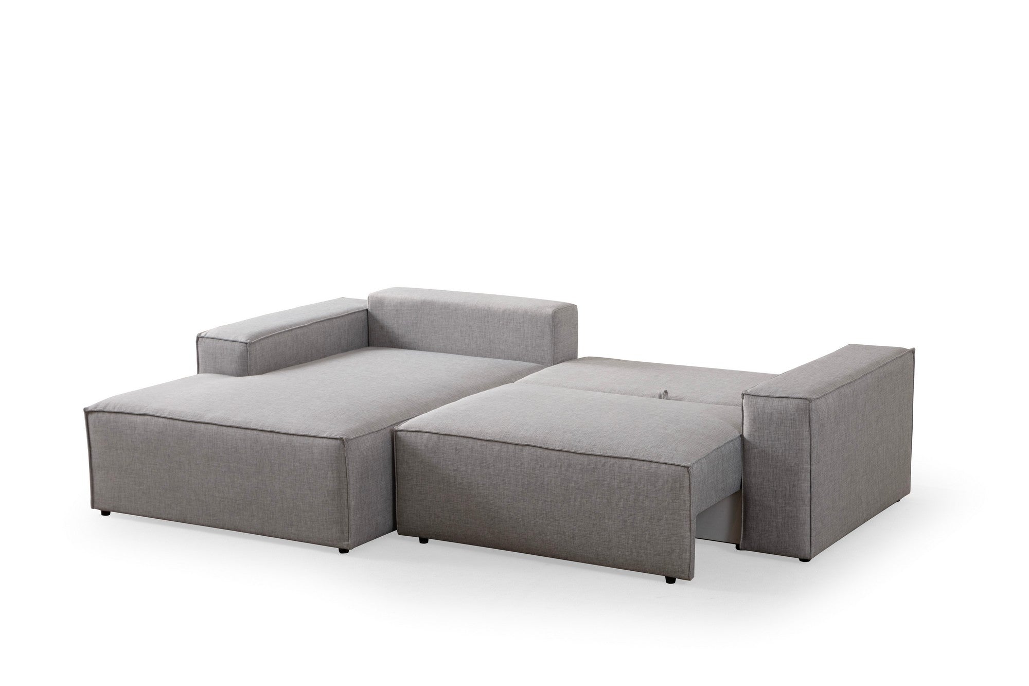Sofá-cama de canto elegante, cinza claro, 260 cm | Estrutura em madeira de faia e aglomerado, 100% poliéster | Mecanismo deslizante, tecido lavável a seco, design moderno