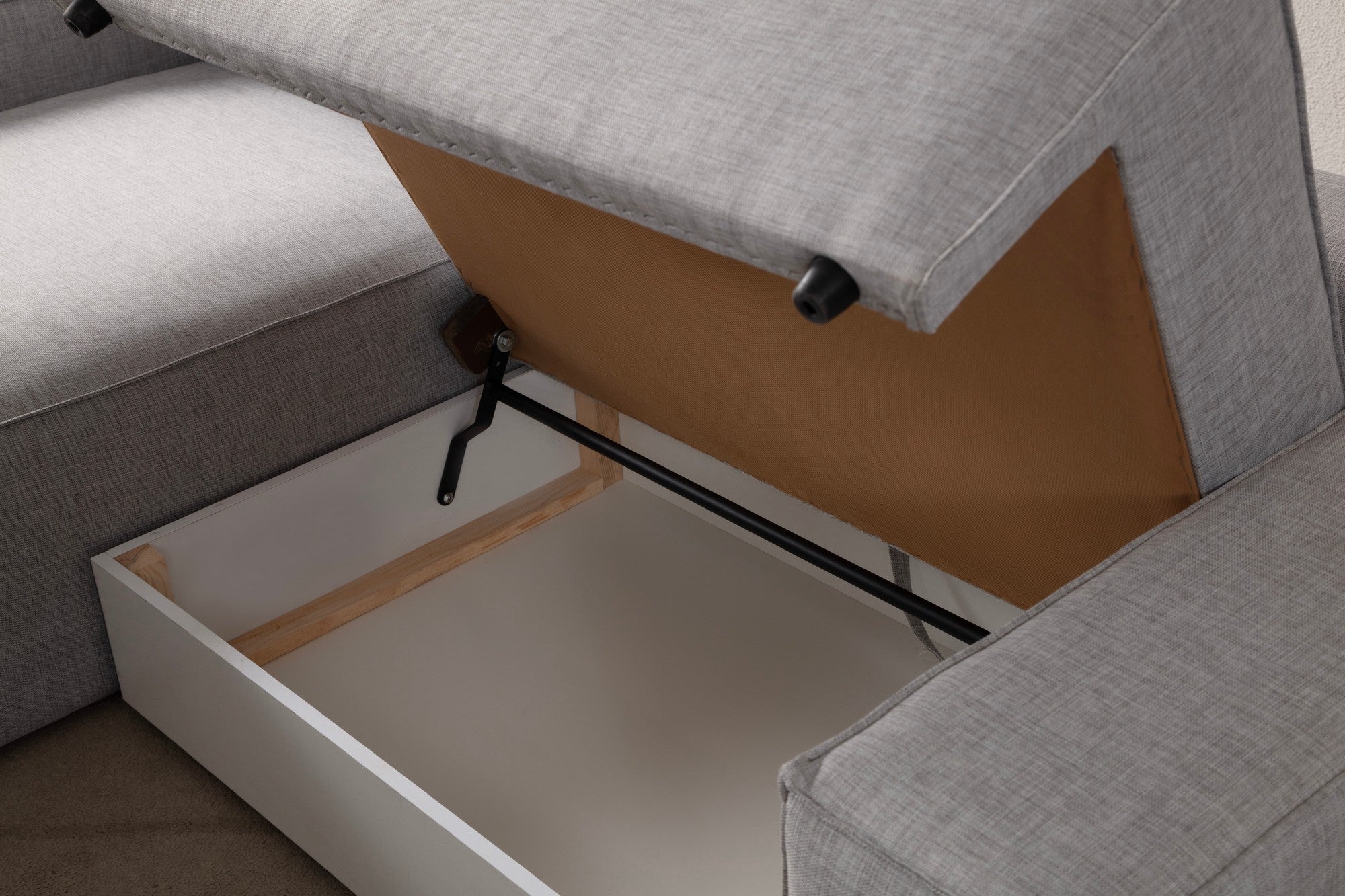 Sofá-cama de canto elegante, cinza claro, 260 cm | Estrutura em madeira de faia e aglomerado, 100% poliéster | Mecanismo deslizante, tecido lavável a seco, design moderno