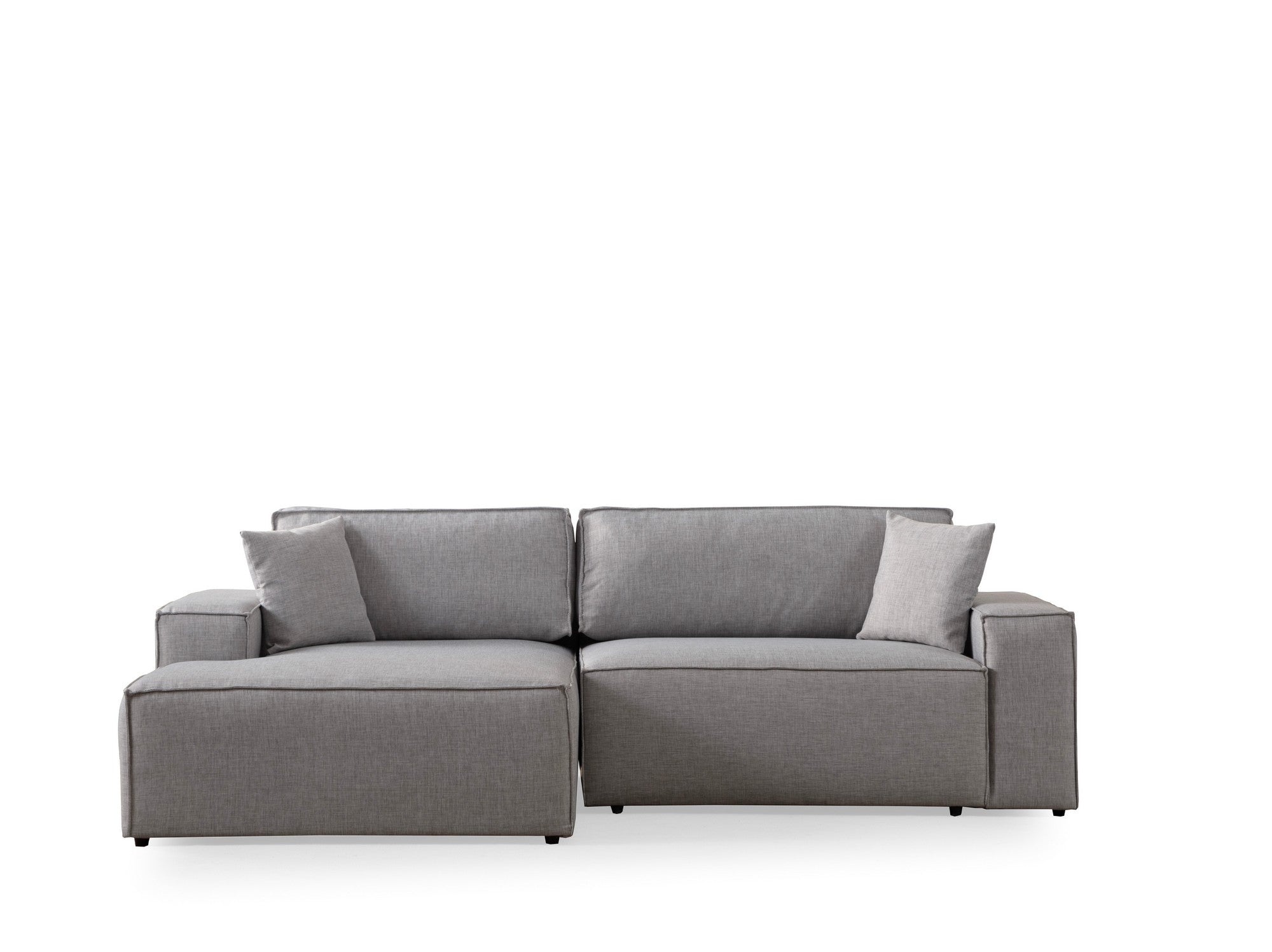 Sofá-cama de canto elegante, cinza claro, 260 cm | Estrutura em madeira de faia e aglomerado, 100% poliéster | Mecanismo deslizante, tecido lavável a seco, design moderno