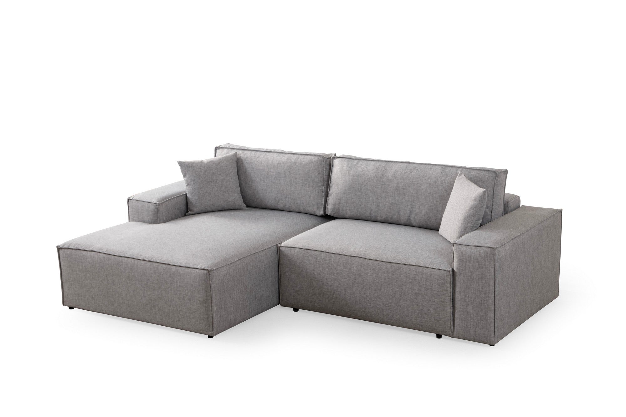 Sofá-cama de canto elegante, cinza claro, 260 cm | Estrutura em madeira de faia e aglomerado, 100% poliéster | Mecanismo deslizante, tecido lavável a seco, design moderno