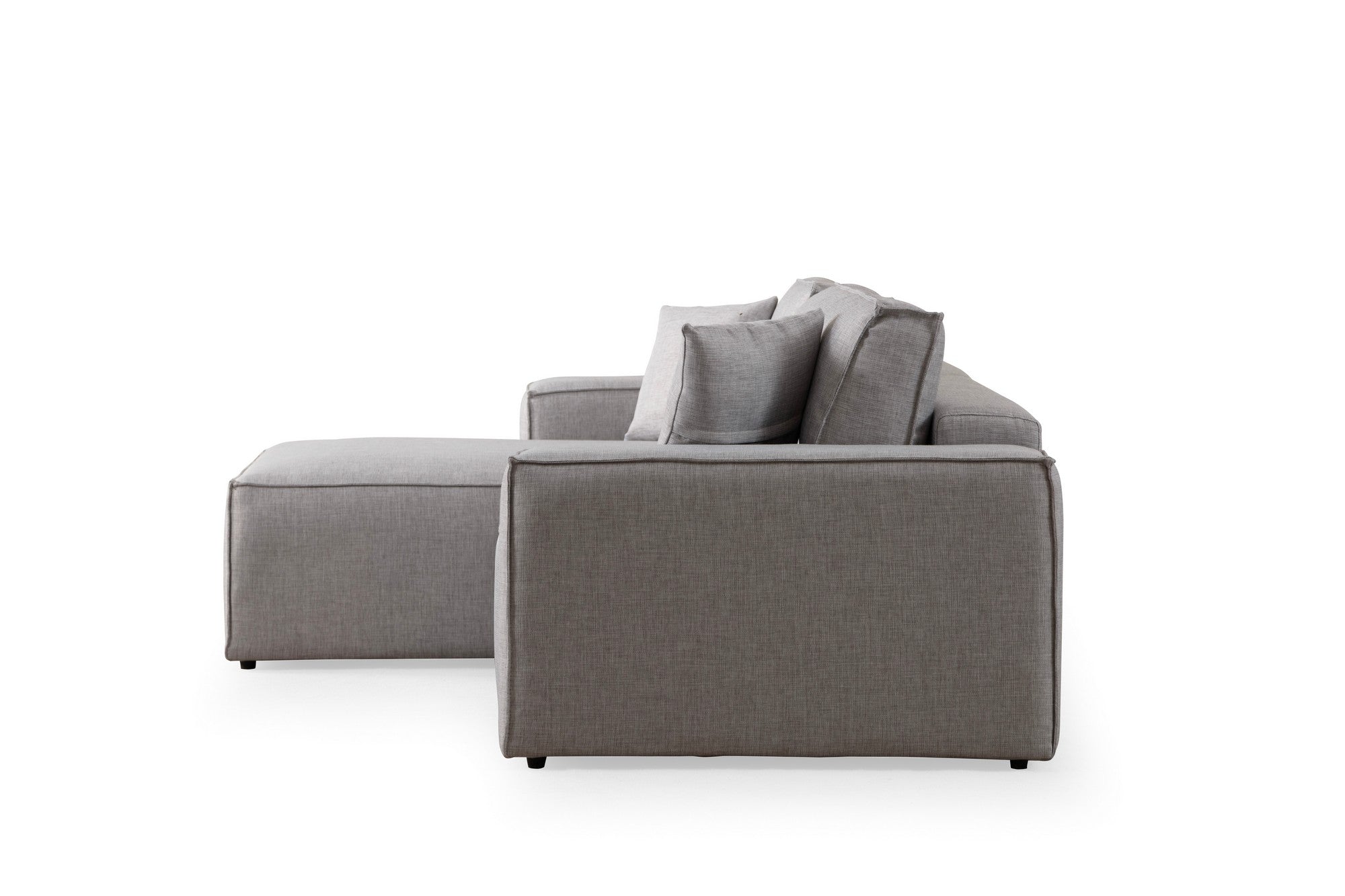Sofá-cama de canto elegante, cinza claro, 260 cm | Estrutura em madeira de faia e aglomerado, 100% poliéster | Mecanismo deslizante, tecido lavável a seco, design moderno