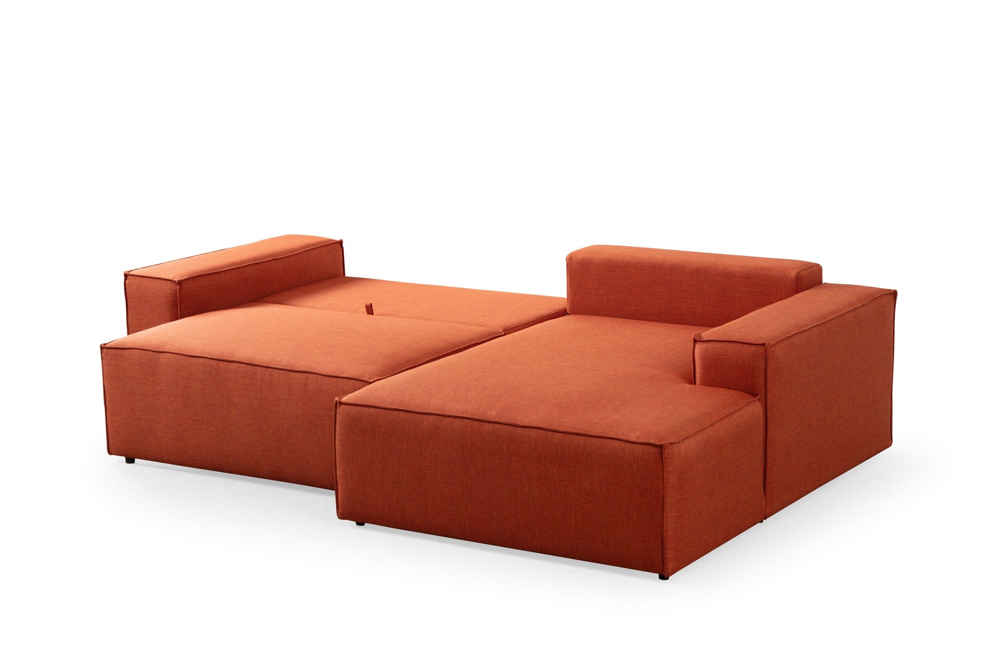 Sofá-cama de canto elegante, laranja, 260 cm | Estrutura em madeira de faia e aglomerado, 100% poliéster | Mecanismo deslizante, espuma macia, perfeito para espaços modernos