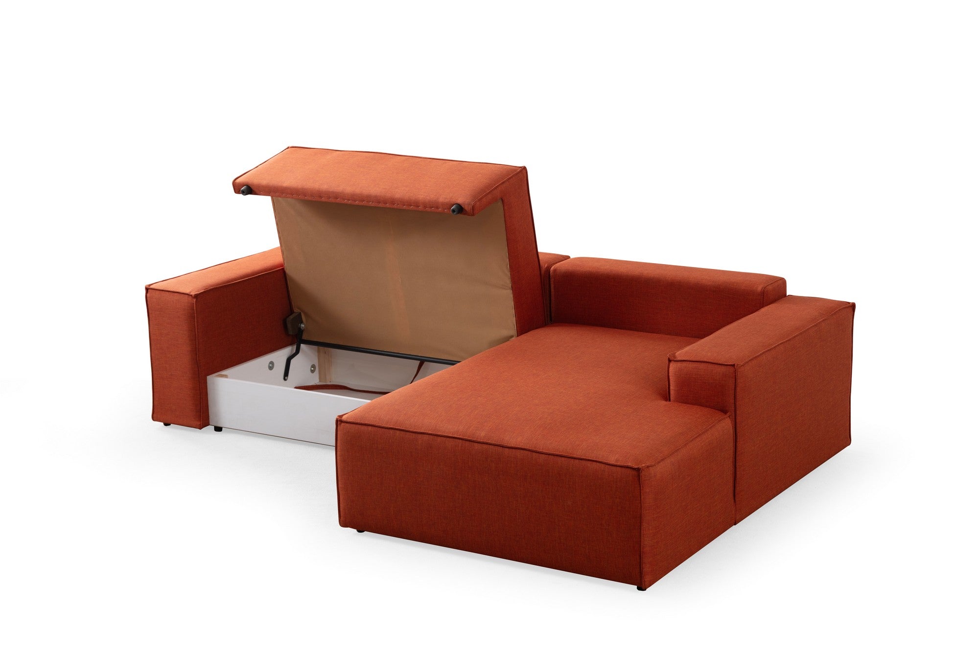 Sofá-cama de canto elegante, laranja, 260 cm | Estrutura em madeira de faia e aglomerado, 100% poliéster | Mecanismo deslizante, espuma macia, perfeito para espaços modernos