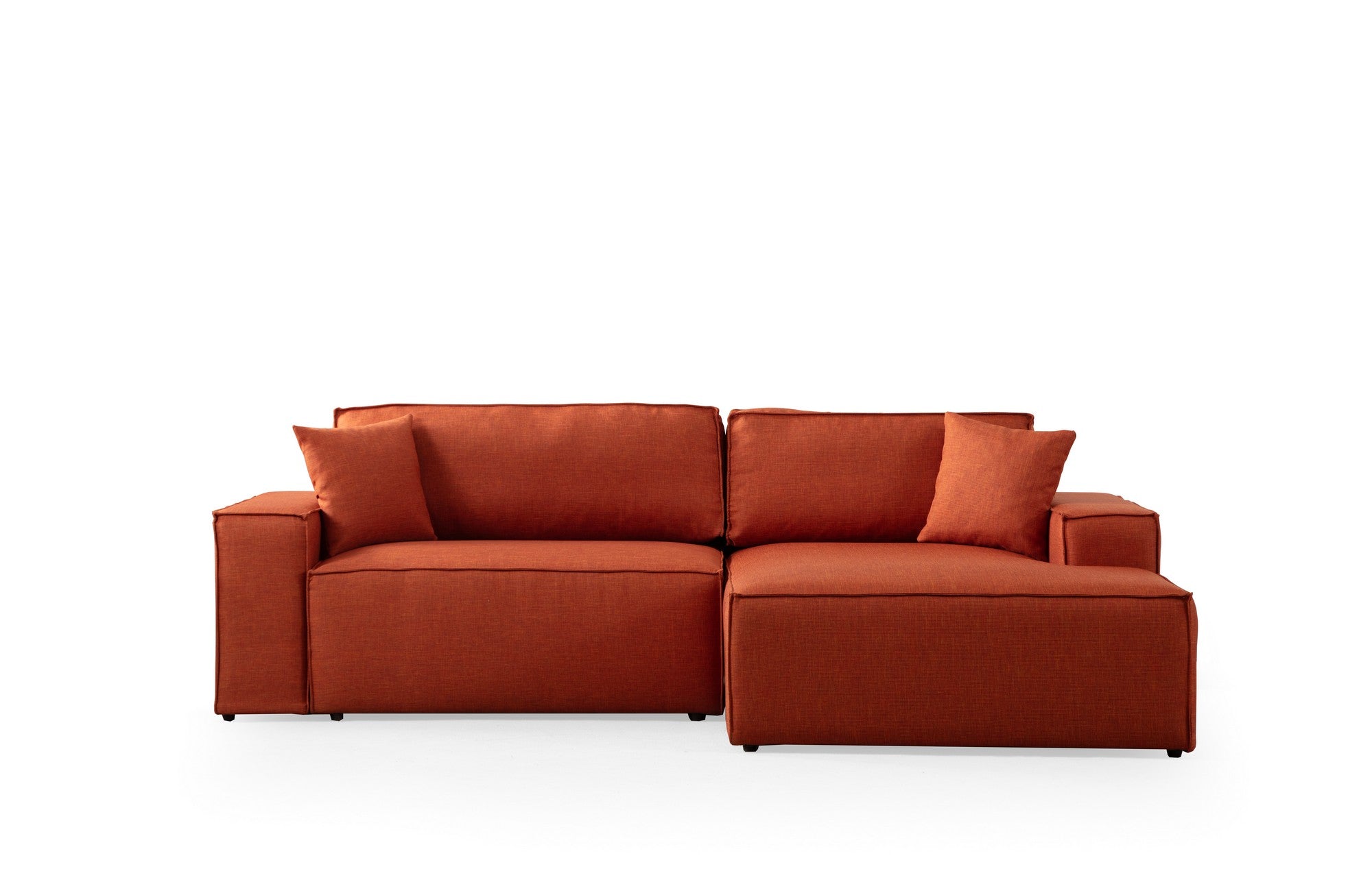Sofá-cama de canto elegante, laranja, 260 cm | Estrutura em madeira de faia e aglomerado, 100% poliéster | Mecanismo deslizante, espuma macia, perfeito para espaços modernos