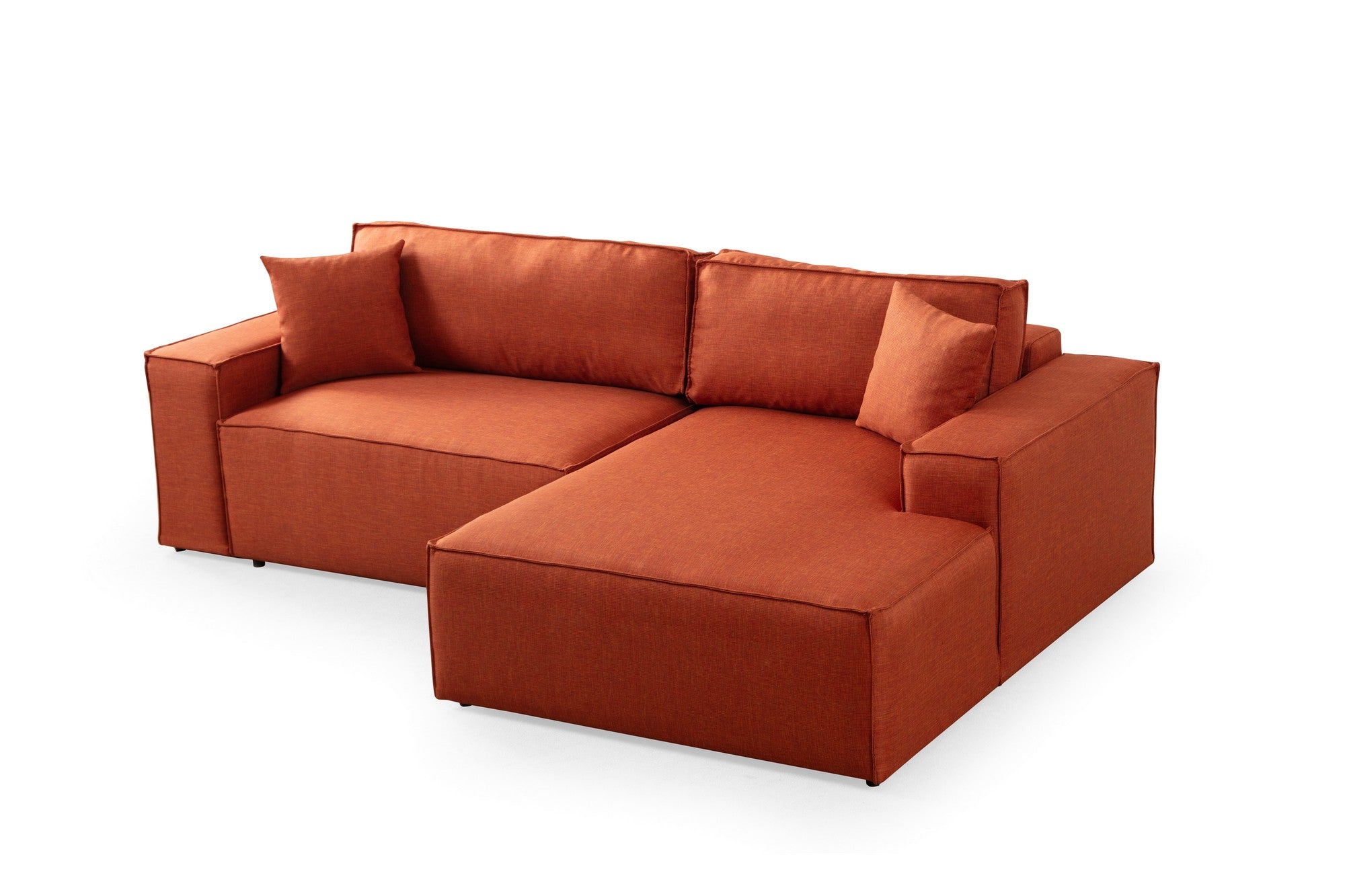 Sofá-cama de canto elegante, laranja, 260 cm | Estrutura em madeira de faia e aglomerado, 100% poliéster | Mecanismo deslizante, espuma macia, perfeito para espaços modernos