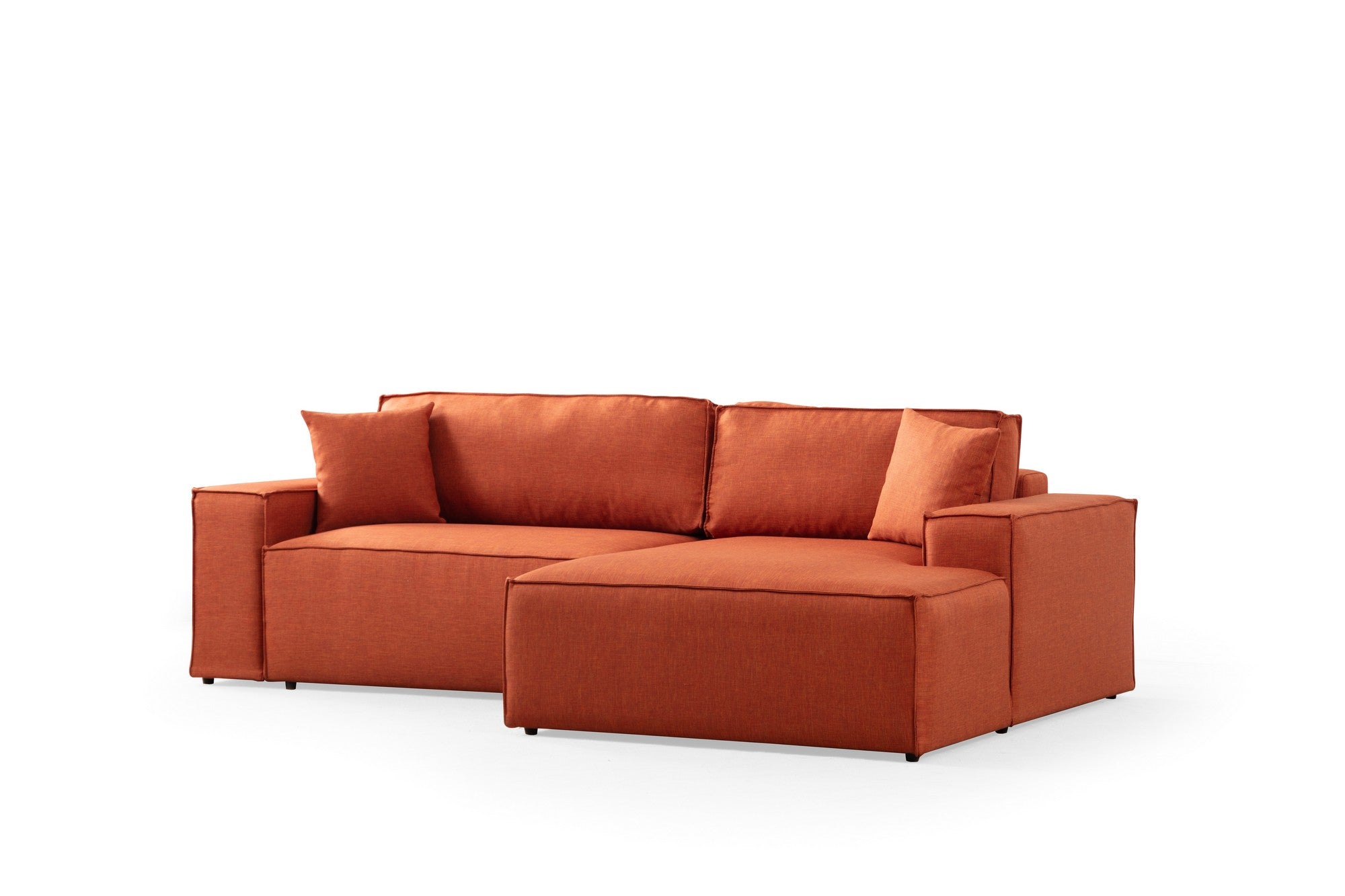 Sofá-cama de canto elegante, laranja, 260 cm | Estrutura em madeira de faia e aglomerado, 100% poliéster | Mecanismo deslizante, espuma macia, perfeito para espaços modernos