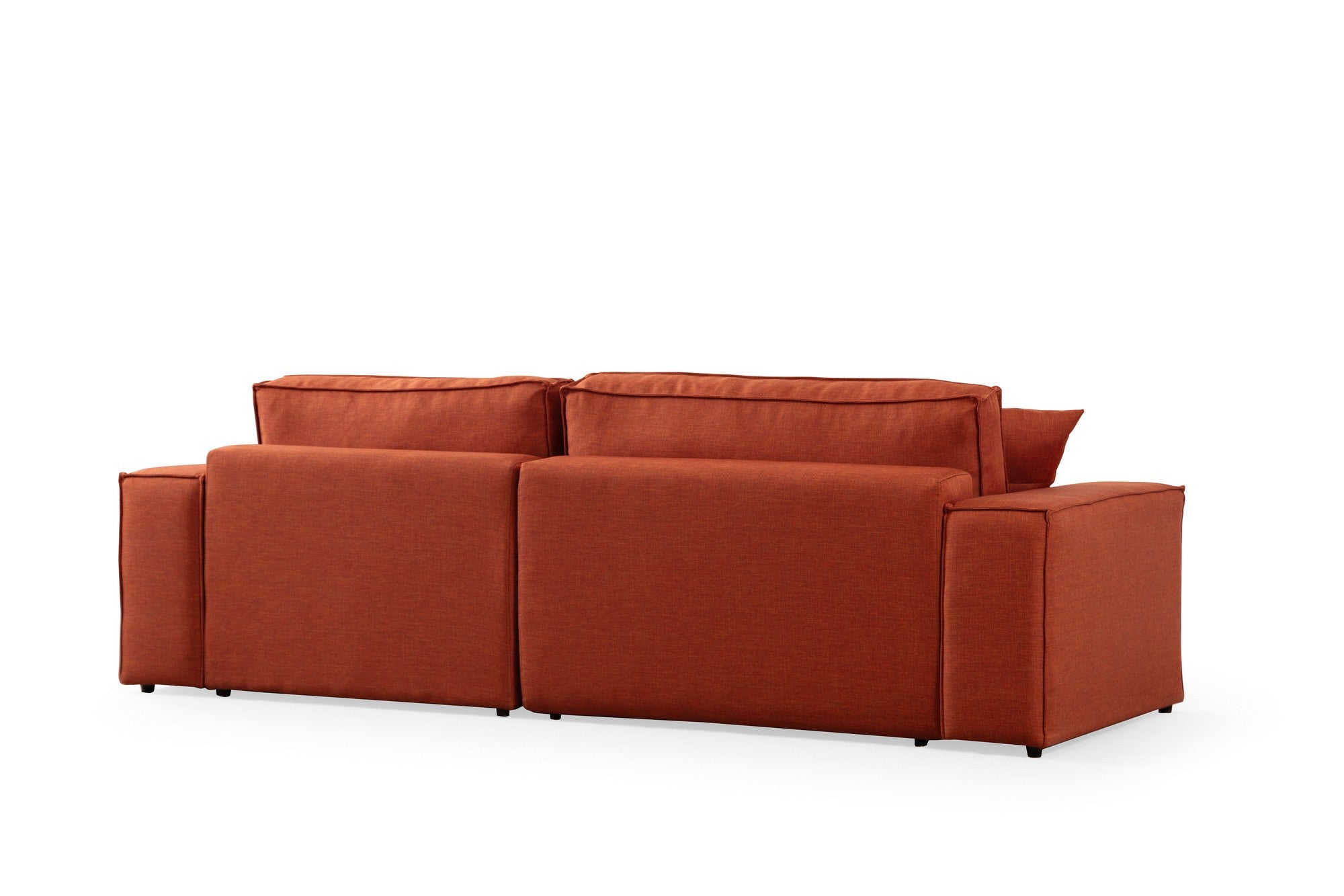 Sofá-cama de canto elegante, laranja, 260 cm | Estrutura em madeira de faia e aglomerado, 100% poliéster | Mecanismo deslizante, espuma macia, perfeito para espaços modernos
