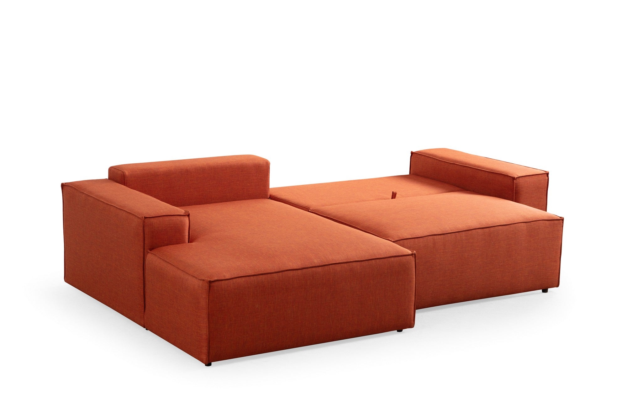 Sofá-cama de canto elegante, laranja, 260 cm | Estrutura em madeira de faia e aglomerado, 100% poliéster | Mecanismo deslizante, espuma macia, perfeito para espaços modernos