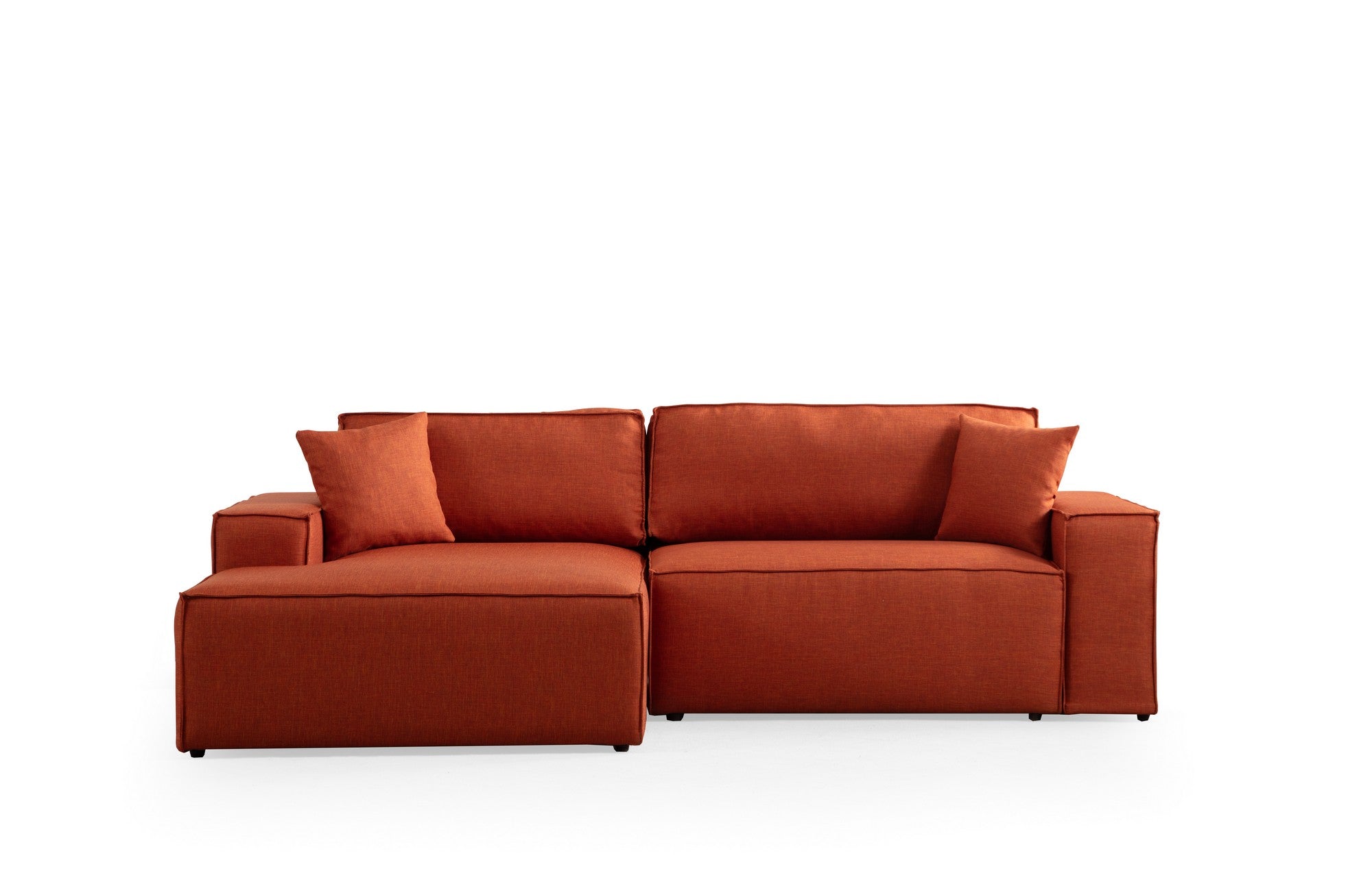 Sofá-cama de canto elegante, laranja, 260 cm | Estrutura em madeira de faia e aglomerado, 100% poliéster | Mecanismo deslizante, espuma macia, perfeito para espaços modernos