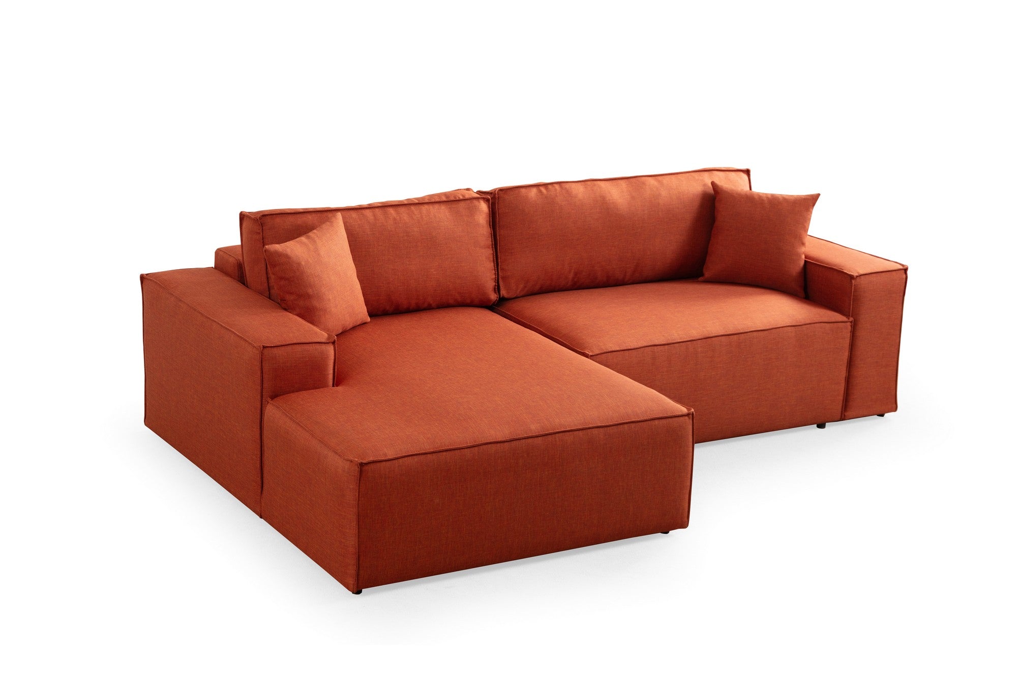 Sofá-cama de canto elegante, laranja, 260 cm | Estrutura em madeira de faia e aglomerado, 100% poliéster | Mecanismo deslizante, espuma macia, perfeito para espaços modernos