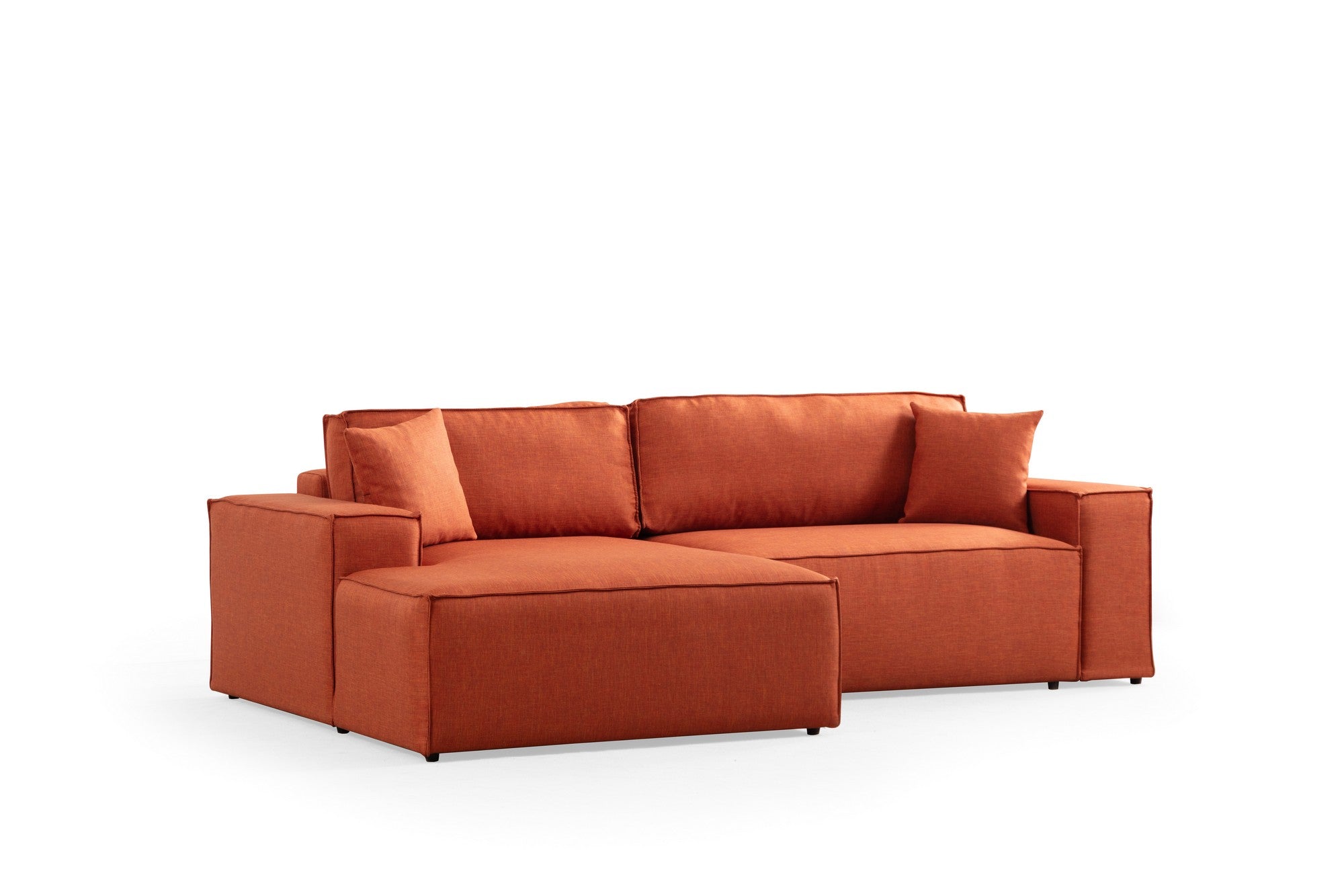 Sofá-cama de canto elegante, laranja, 260 cm | Estrutura em madeira de faia e aglomerado, 100% poliéster | Mecanismo deslizante, espuma macia, perfeito para espaços modernos