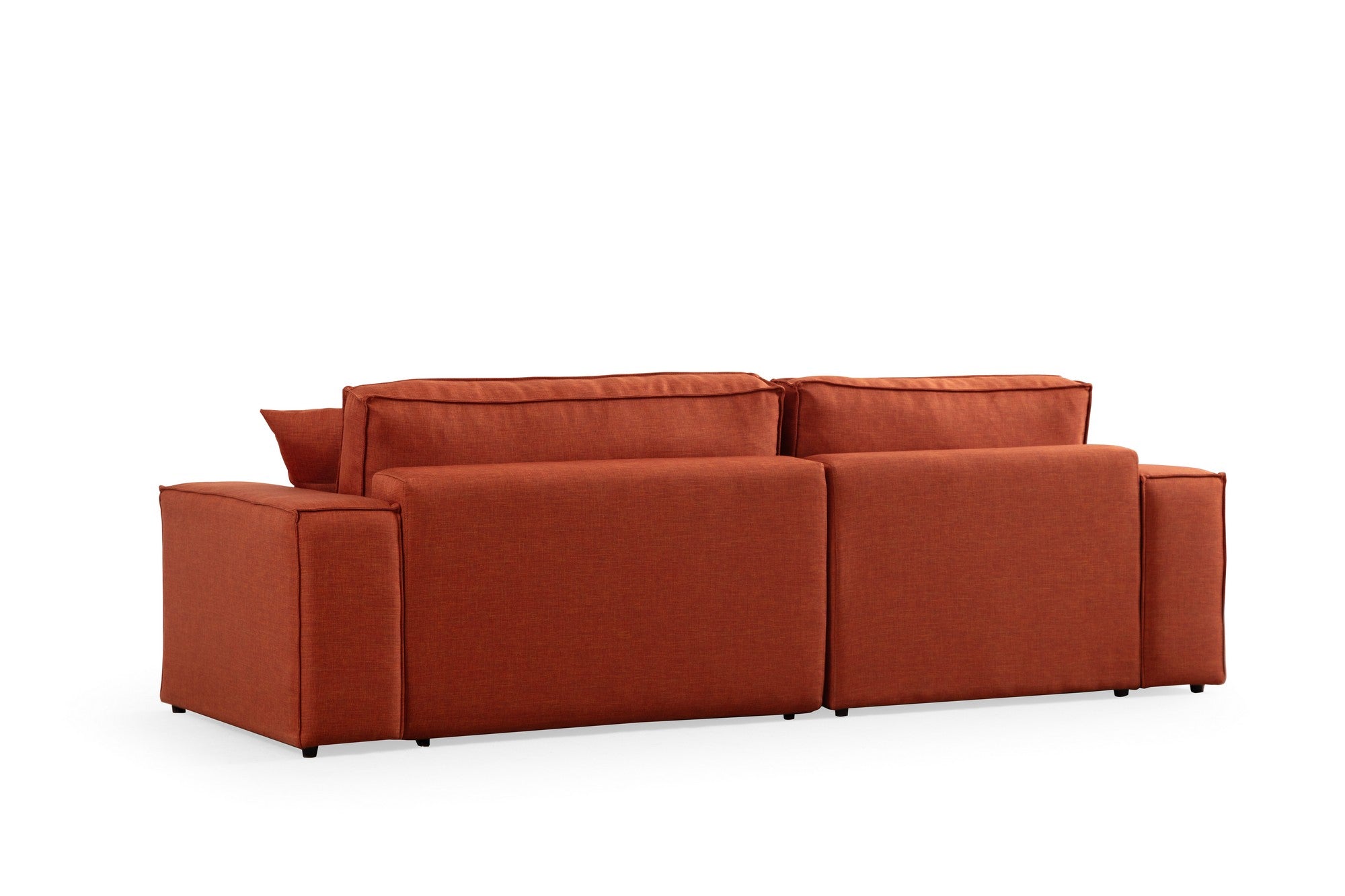 Sofá-cama de canto elegante, laranja, 260 cm | Estrutura em madeira de faia e aglomerado, 100% poliéster | Mecanismo deslizante, espuma macia, perfeito para espaços modernos