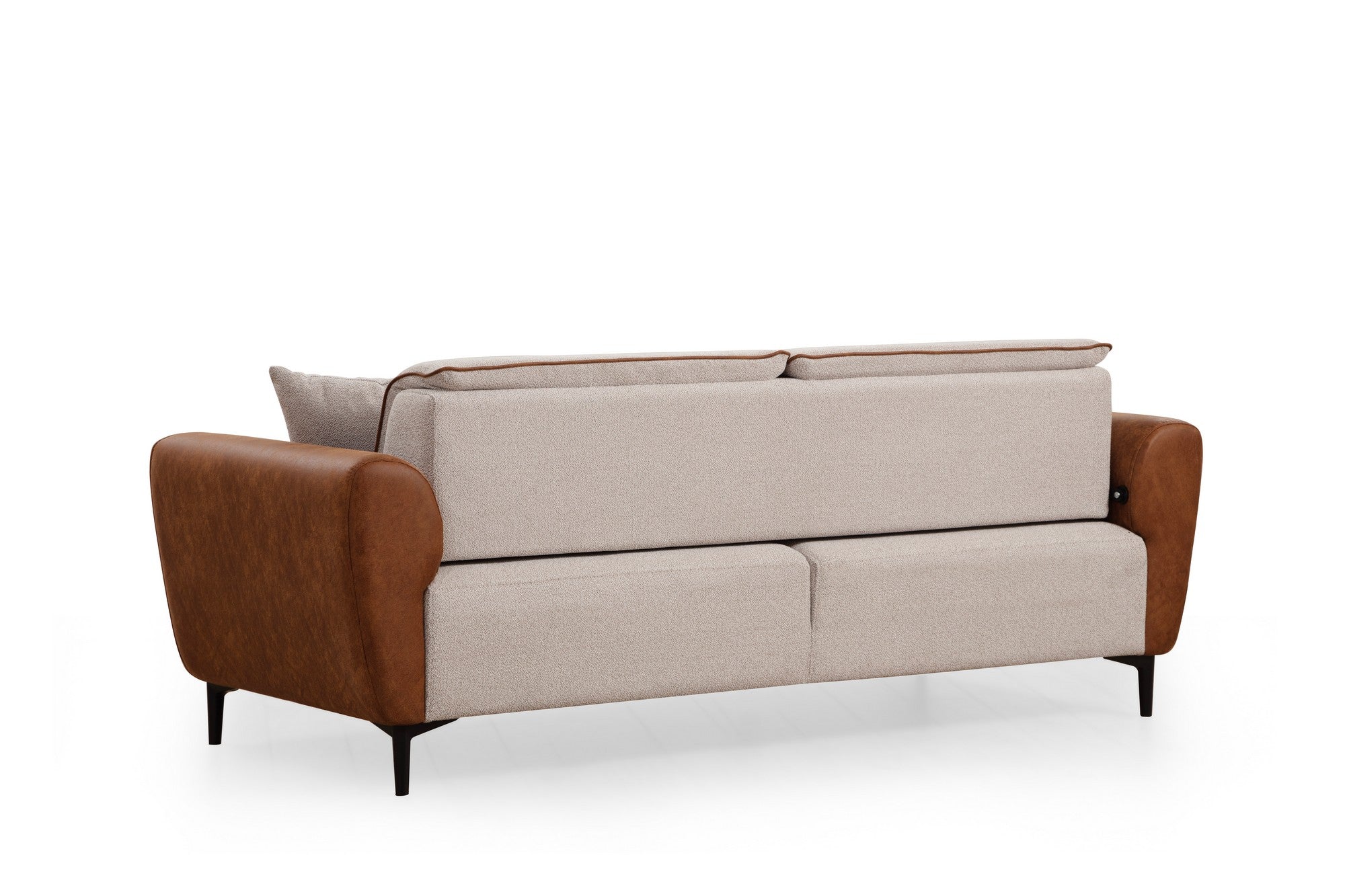 Sofá-cama elegante de 3 lugares, estrutura em madeira de faia e aglomerado, 215 cm | 100% poliéster, mecanismo giratório nas costas, bege e canela | Perfeito para espaços modernos