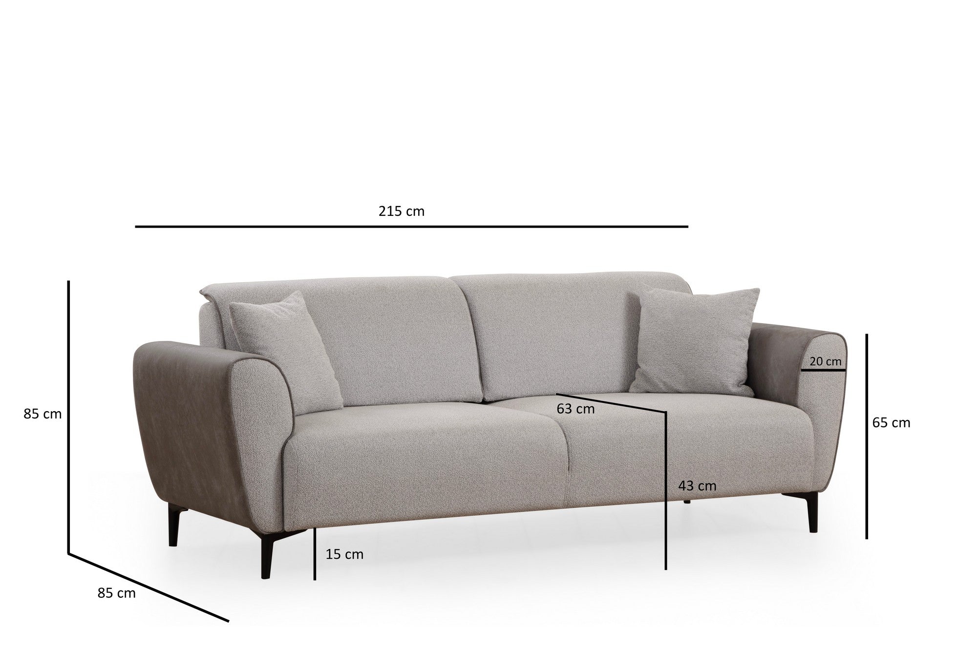 Sofá-cama elegante de 3 lugares, cinza, 215 x 85 x 85 cm | Estrutura em madeira de faia, 100% poliéster, mecanismo giratório | Perfeito para salas de estar modernas e espaços para hóspedes