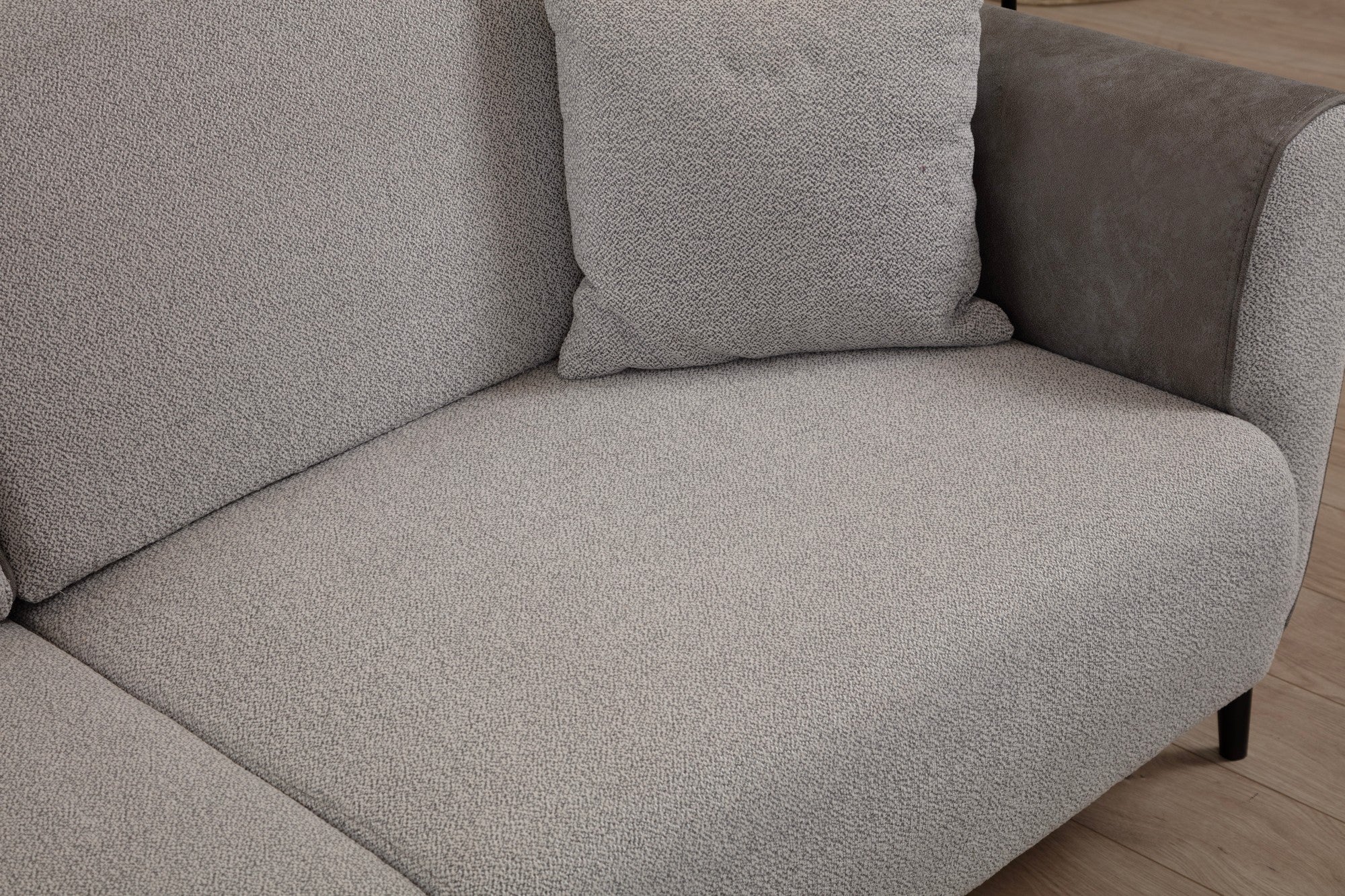 Sofá-cama elegante de 3 lugares, cinza, 215 x 85 x 85 cm | Estrutura em madeira de faia, 100% poliéster, mecanismo giratório | Perfeito para salas de estar modernas e espaços para hóspedes