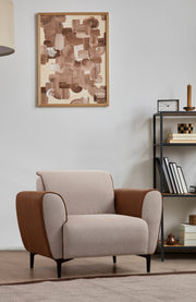 Sofá elegante de 1 lugar, bege e canela, 100x85x85 cm | Estrutura em madeira de faia e aglomerado, 100% poliéster, almofadas de espuma macia | Tecido fácil de limpar, design moderno