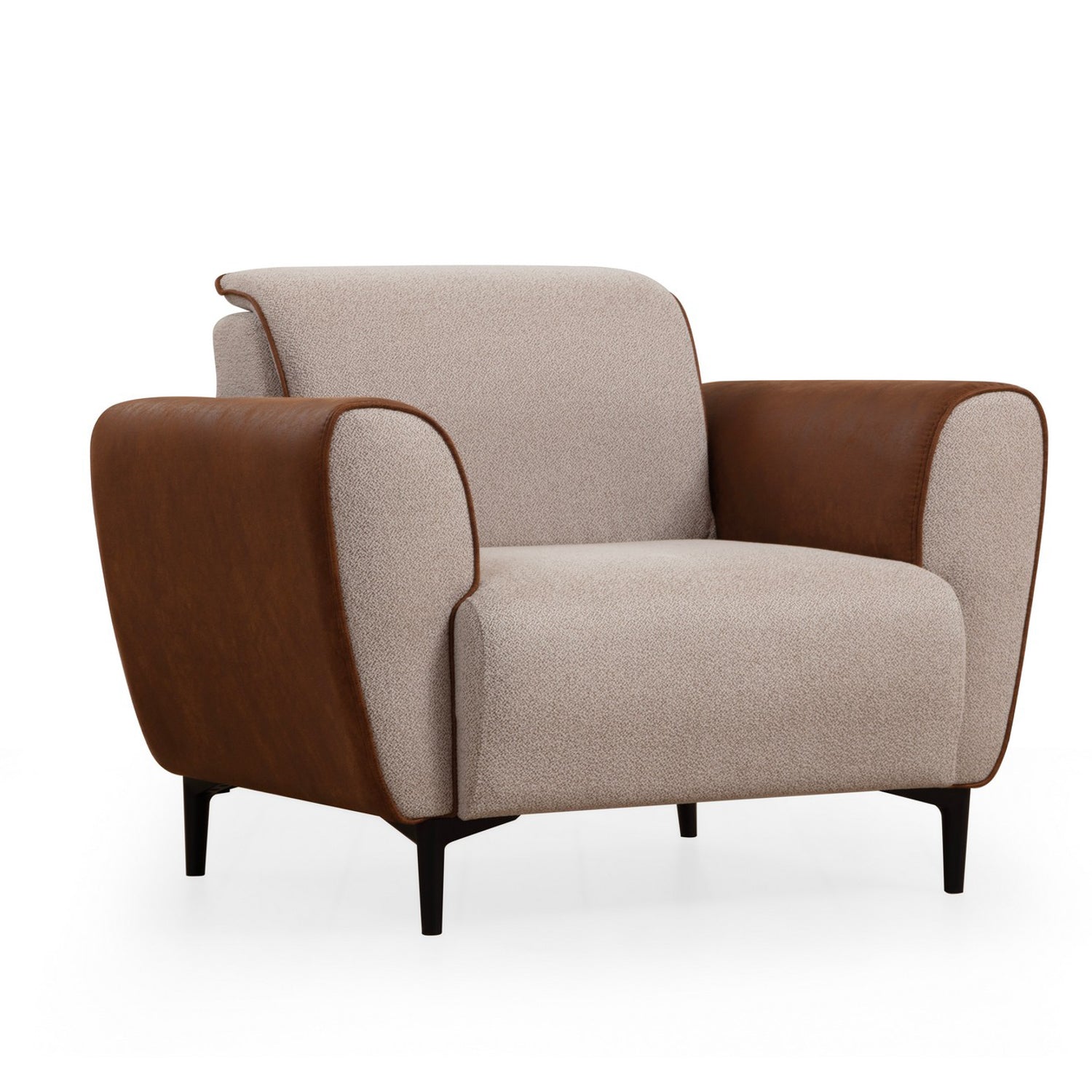 Sofá elegante de 1 lugar, bege e canela, 100x85x85 cm | Estrutura em madeira de faia e aglomerado, 100% poliéster, almofadas de espuma macia | Tecido fácil de limpar, design moderno