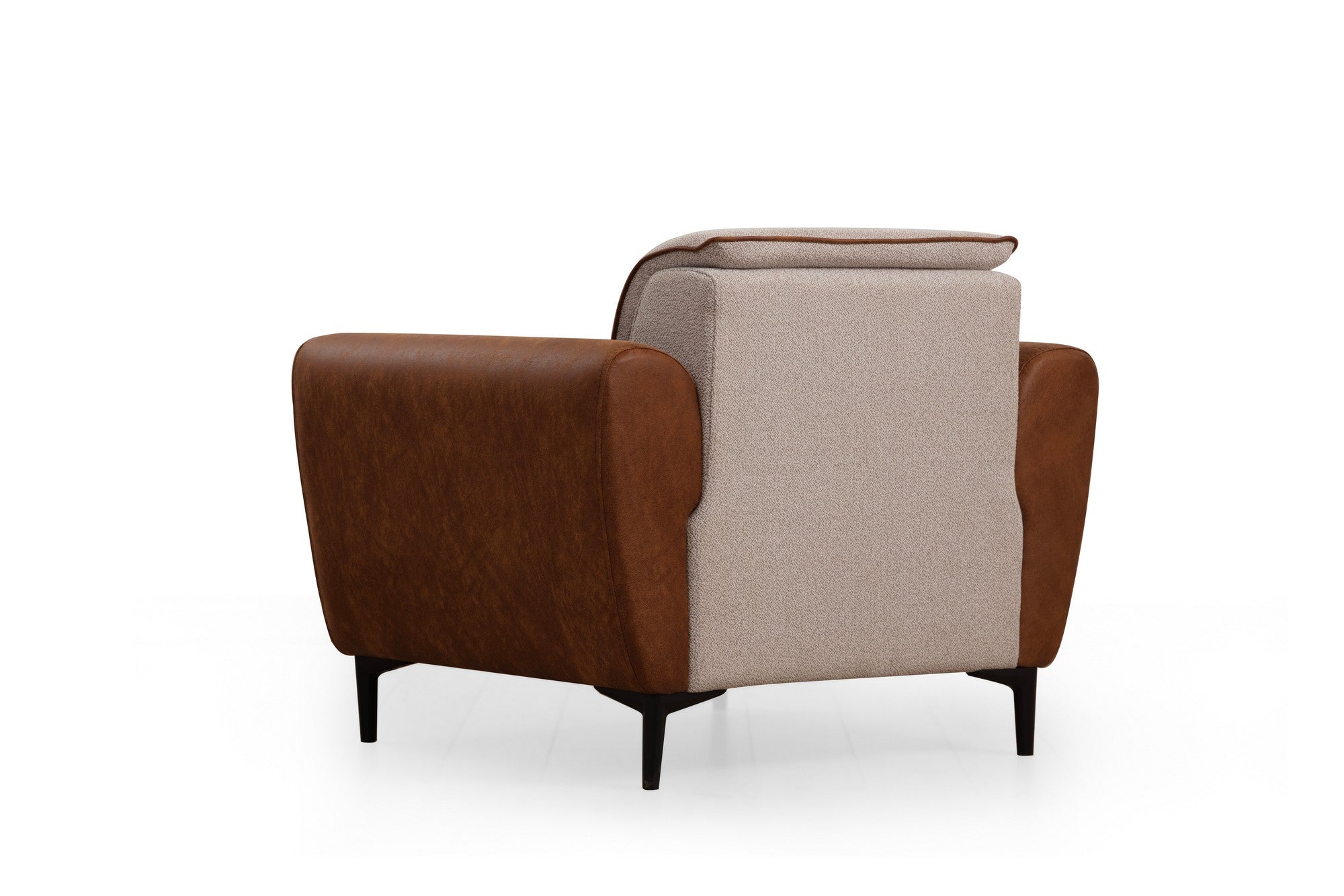 Sofá elegante de 1 lugar, bege e canela, 100x85x85 cm | Estrutura em madeira de faia e aglomerado, 100% poliéster, almofadas de espuma macia | Tecido fácil de limpar, design moderno
