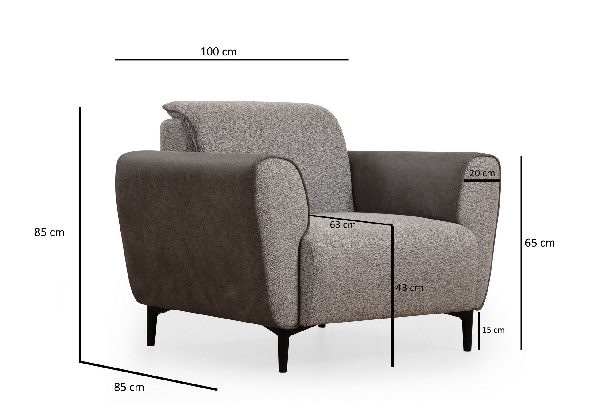 Sofá elegante de 1 lugar, cinza, 100 cm | Estrutura em madeira de faia e aglomerado, tecido 100% poliéster | Almofadas de espuma macia, fácil de limpar, design moderno