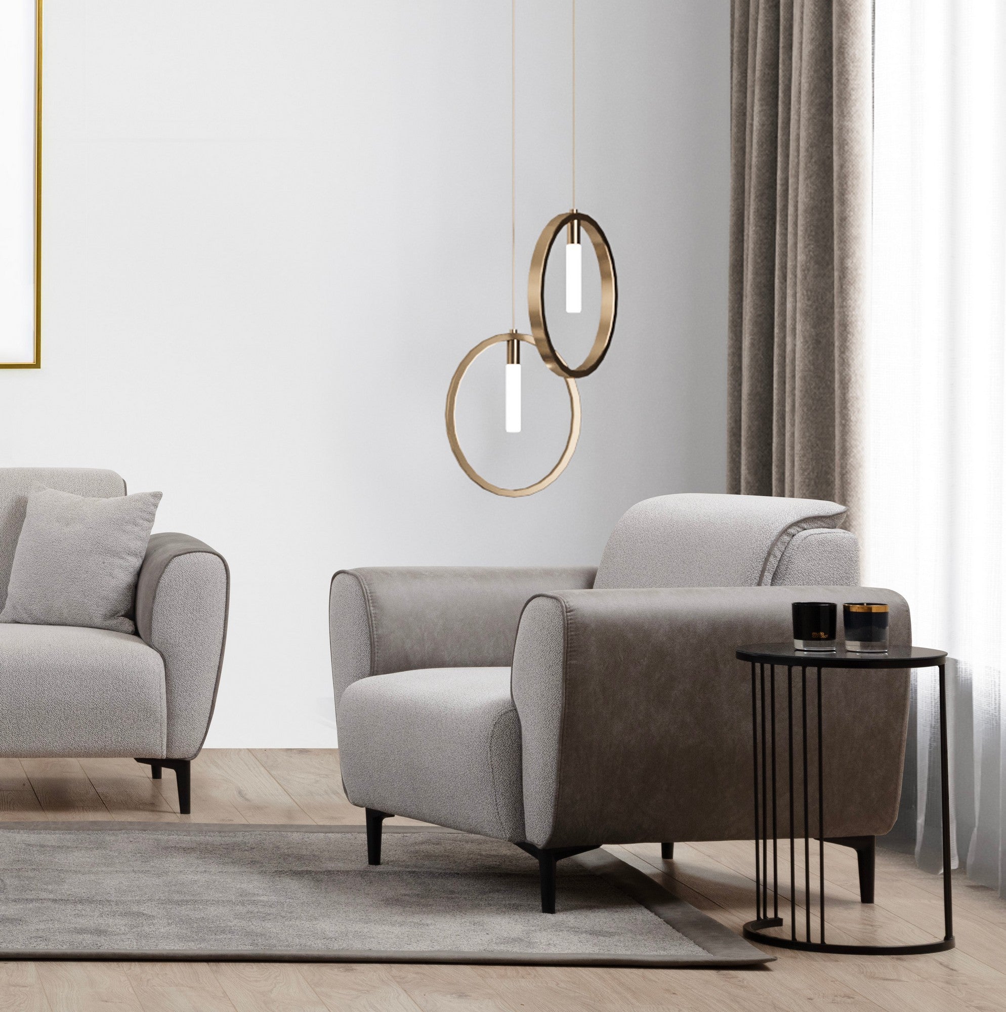 Sofá elegante de 1 lugar, cinza, 100 cm | Estrutura em madeira de faia e aglomerado, tecido 100% poliéster | Almofadas de espuma macia, fácil de limpar, design moderno