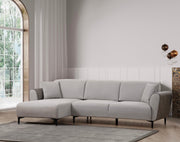 Sofá-cama de canto elegante, cinza, 150 x 260 cm | Estrutura em madeira de faia e aglomerado, 100% poliéster | Mecanismo giratório, tecido fácil de limpar, design moderno
