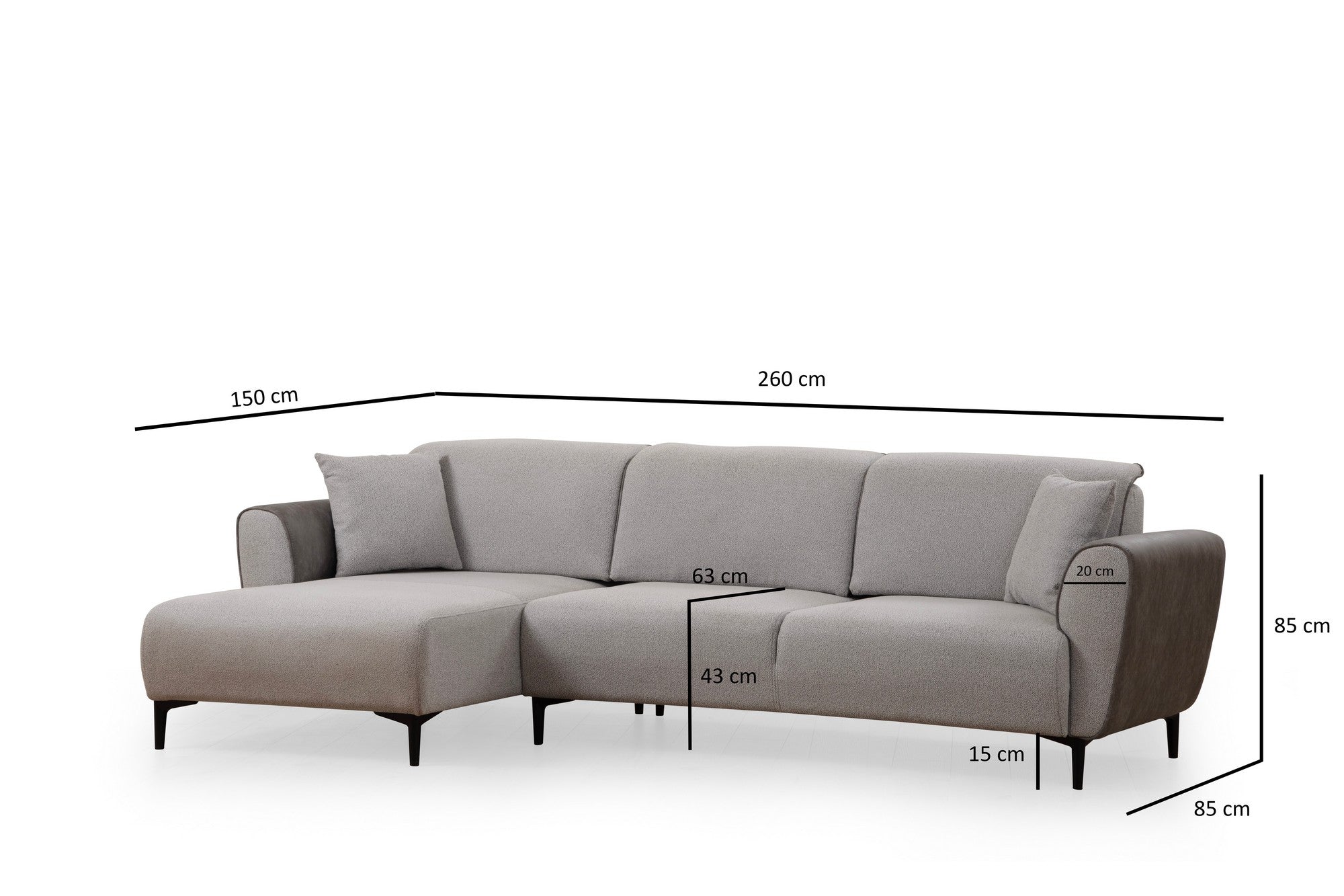 Sofá-cama de canto elegante, cinza, 150 x 260 cm | Estrutura em madeira de faia e aglomerado, 100% poliéster | Mecanismo giratório, tecido fácil de limpar, design moderno