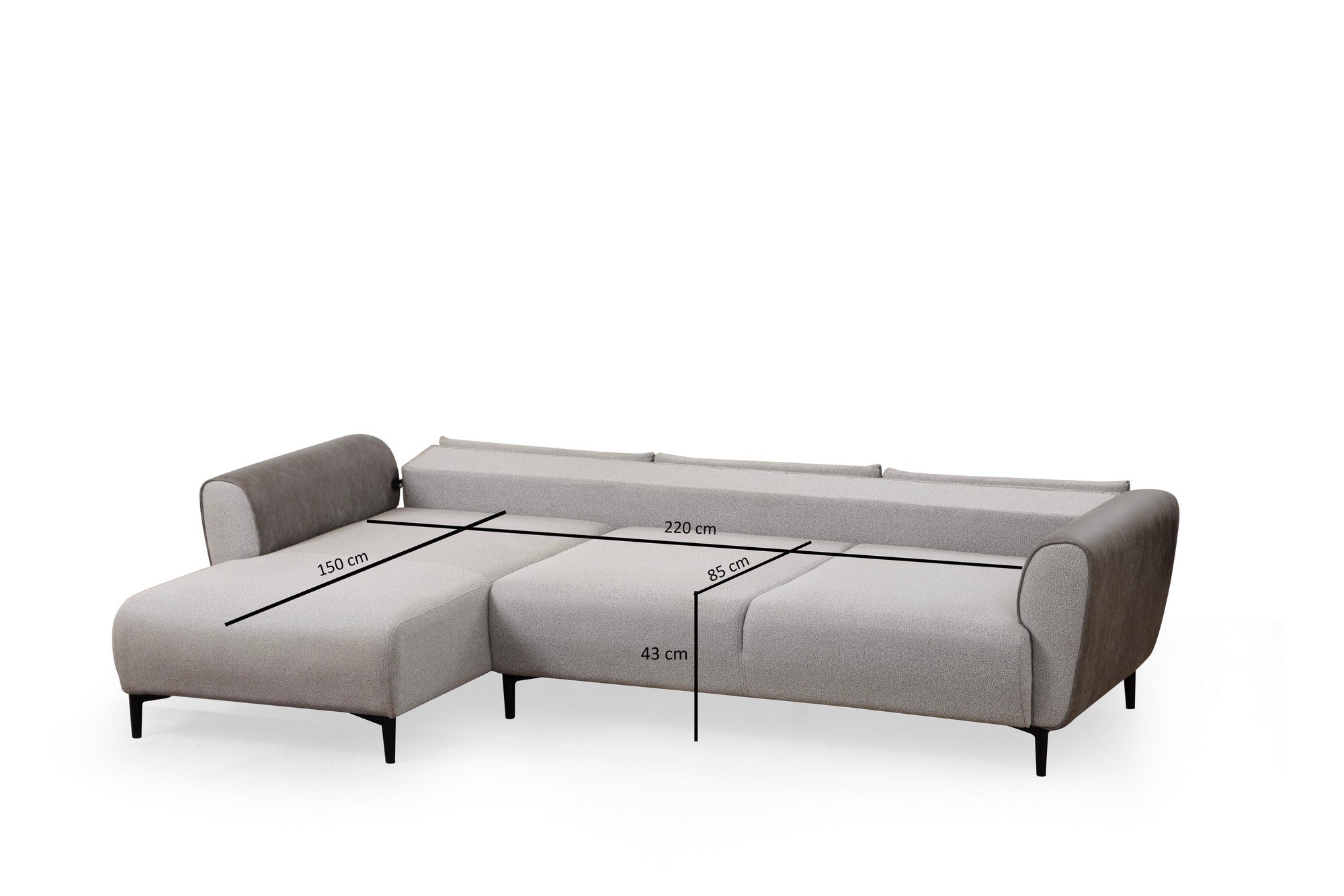 Sofá-cama de canto elegante, cinza, 150 x 260 cm | Estrutura em madeira de faia e aglomerado, 100% poliéster | Mecanismo giratório, tecido fácil de limpar, design moderno