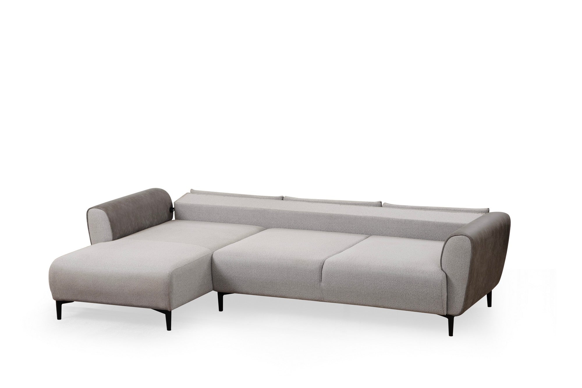 Sofá-cama de canto elegante, cinza, 150 x 260 cm | Estrutura em madeira de faia e aglomerado, 100% poliéster | Mecanismo giratório, tecido fácil de limpar, design moderno