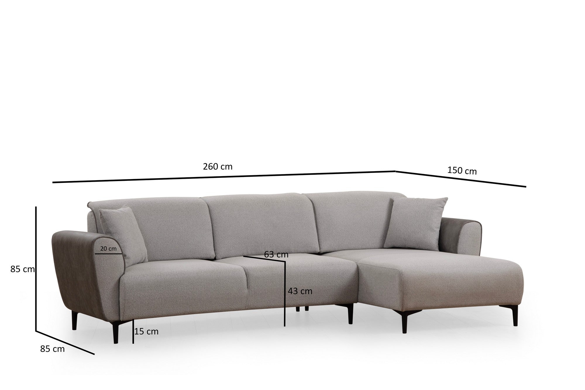 Sofá-cama de canto elegante, cinza, 150 x 260 cm | Estrutura em madeira de faia e aglomerado, 100% poliéster | Mecanismo giratório, tecido fácil de limpar, design moderno